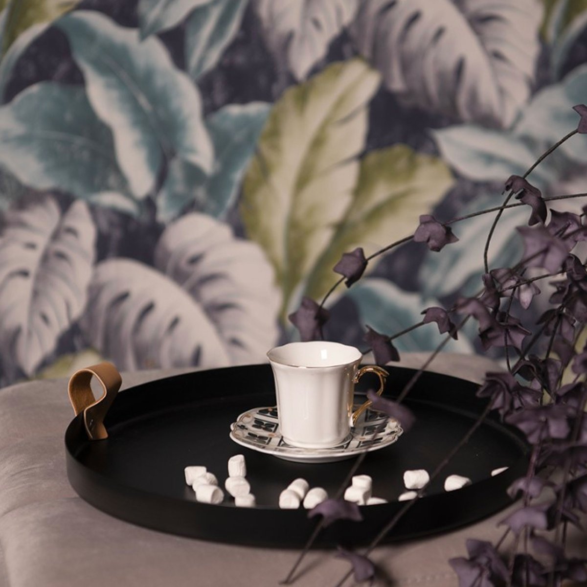 Tasse à café avec dessous de tasse en porcelaine blanc, noir, doré 95ml noir & blanc, WADIGA