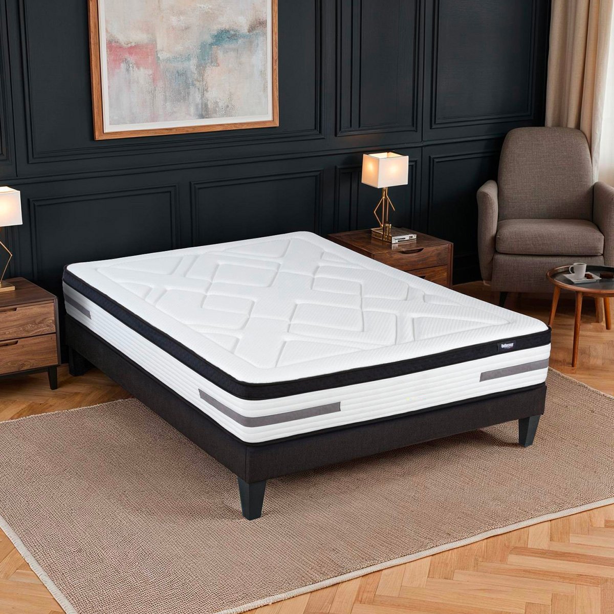 Matelas Ressorts ensachés Bellevue 90x200 cm Accueil Mémoire de forme blanc, BELLECOUR