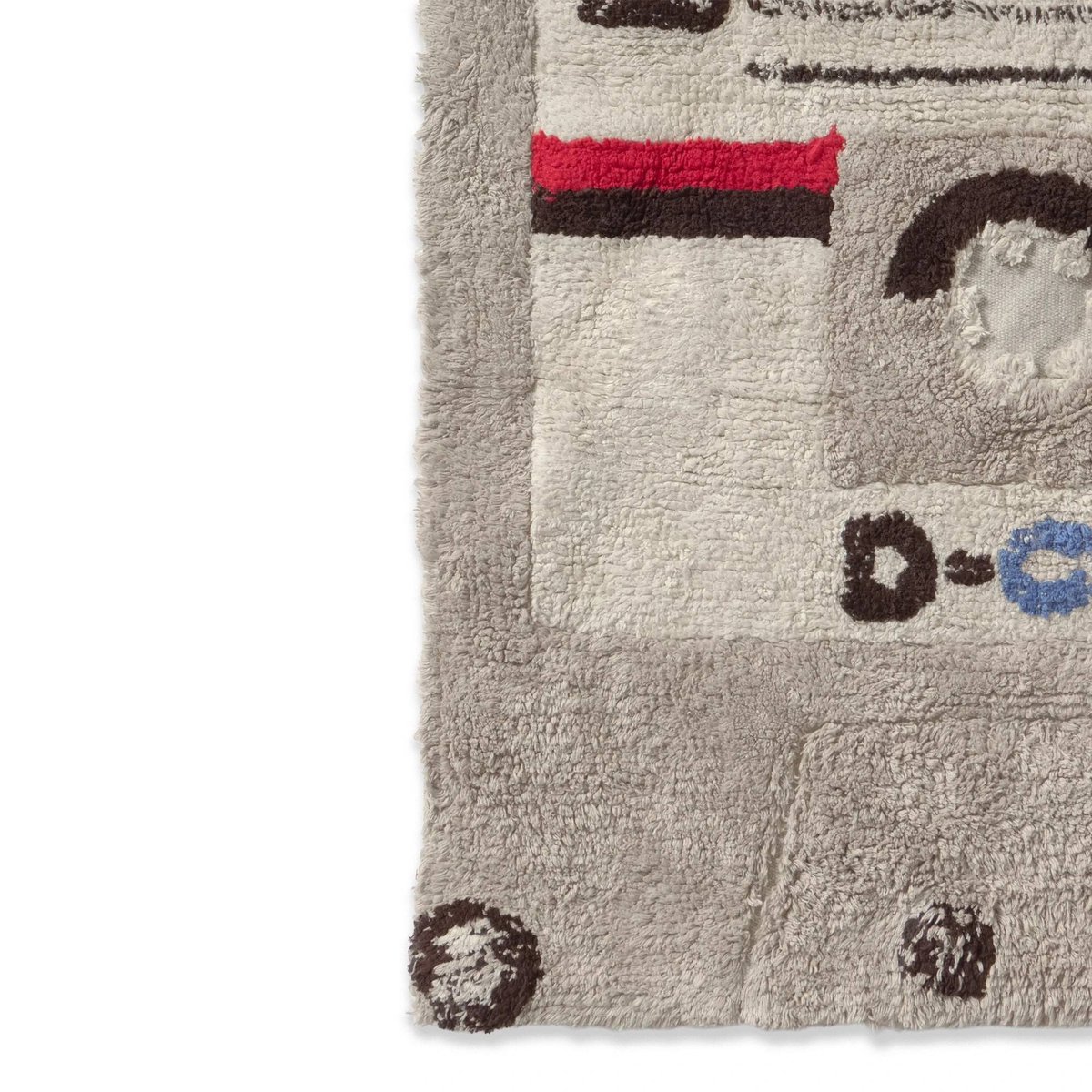 Tapis lavable Cassette MUSIC STUDIO naturel, gris clair, grain de café, rouge coquelicot, LORENA CANALS