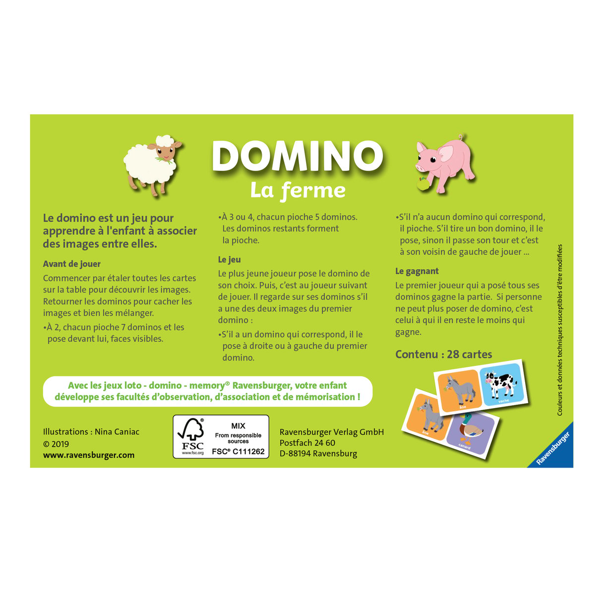 Domino theme La ferme jeux couleur unique, RAVENSBURGER