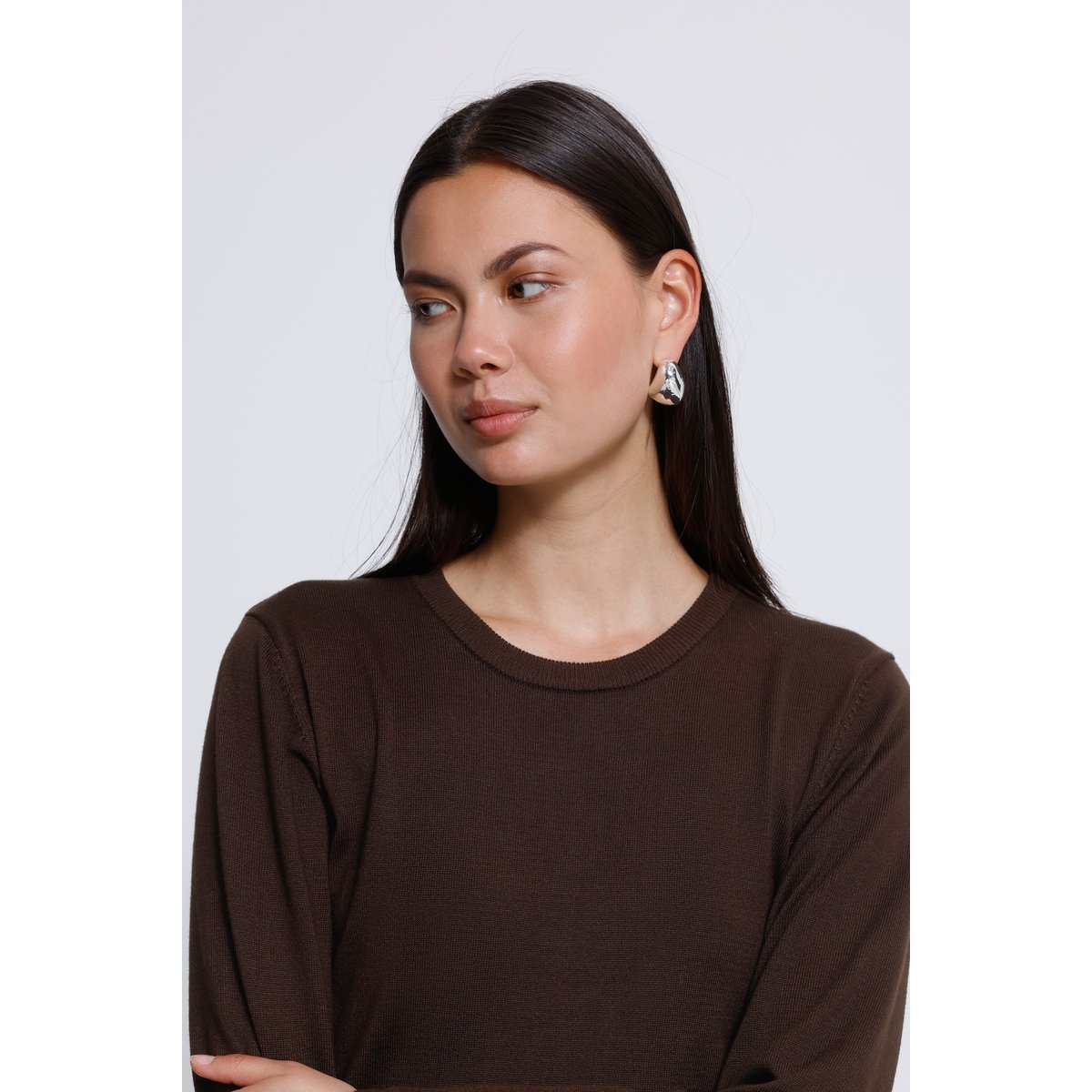 Pull en maille manches longues marron chocolate torte, ICHI
