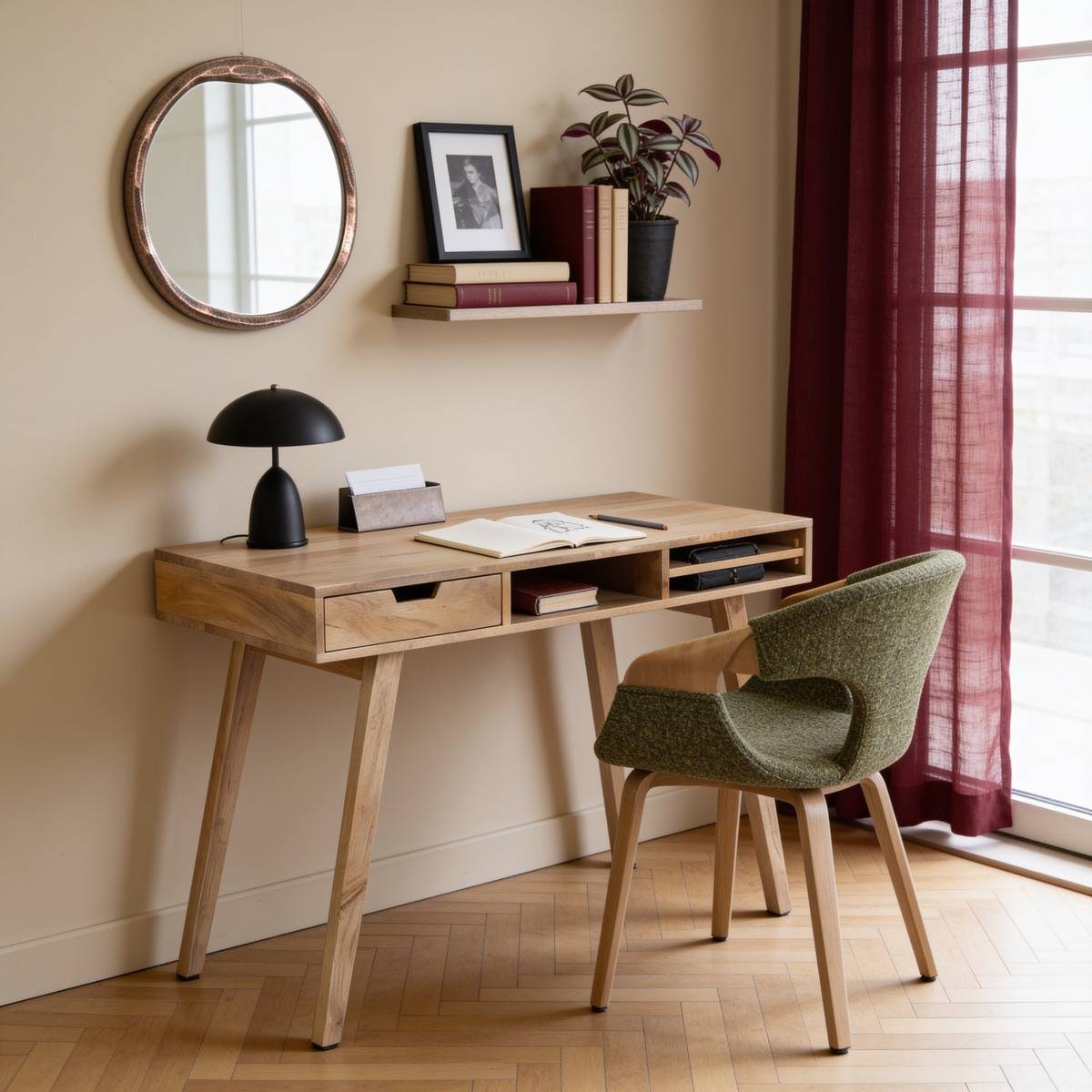 Bureau en bois de manguier AURILA bois clair, MADE IN MEUBLES