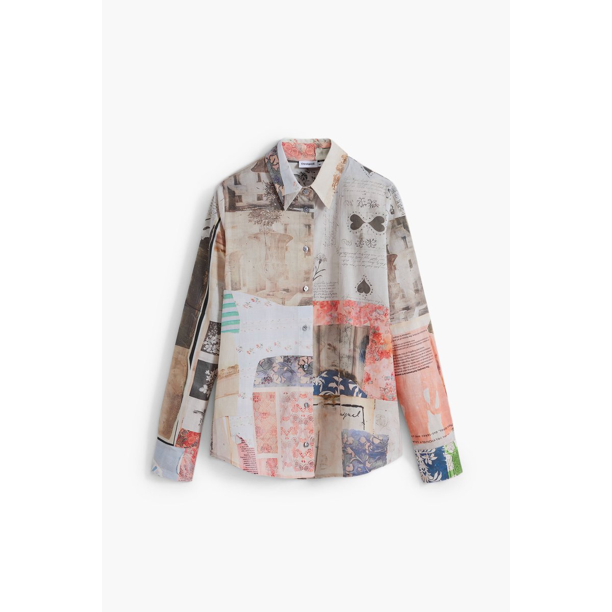 Chemise cartes postales marron, DESIGUAL