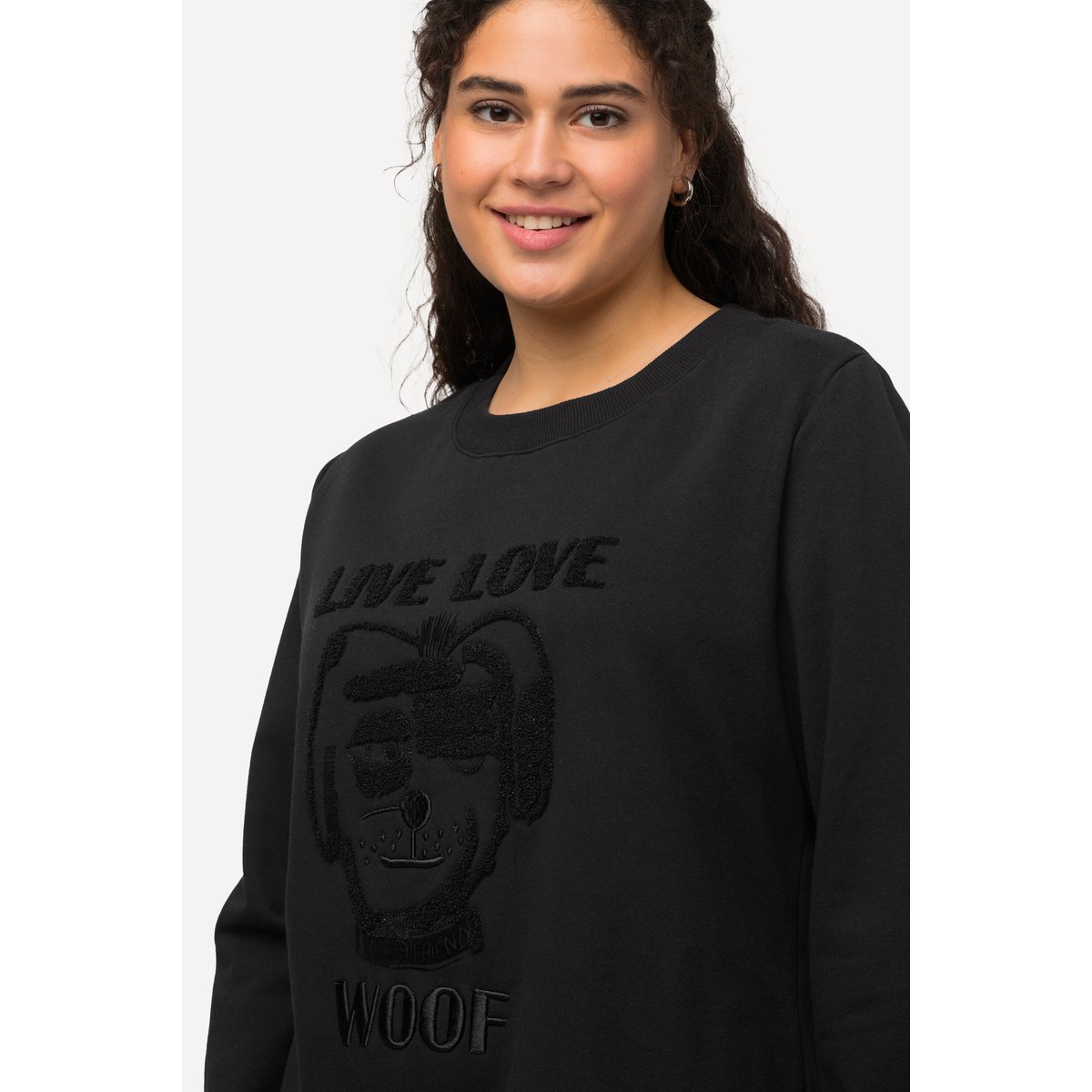 Sweat-shirt à col rond et manches longues noir, ULLA POPKEN