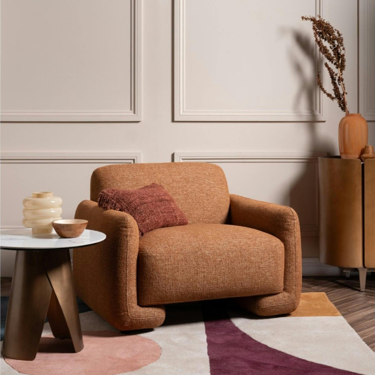 Fauteuil de salon couleur rouille MASSA brique, PIER IMPORT