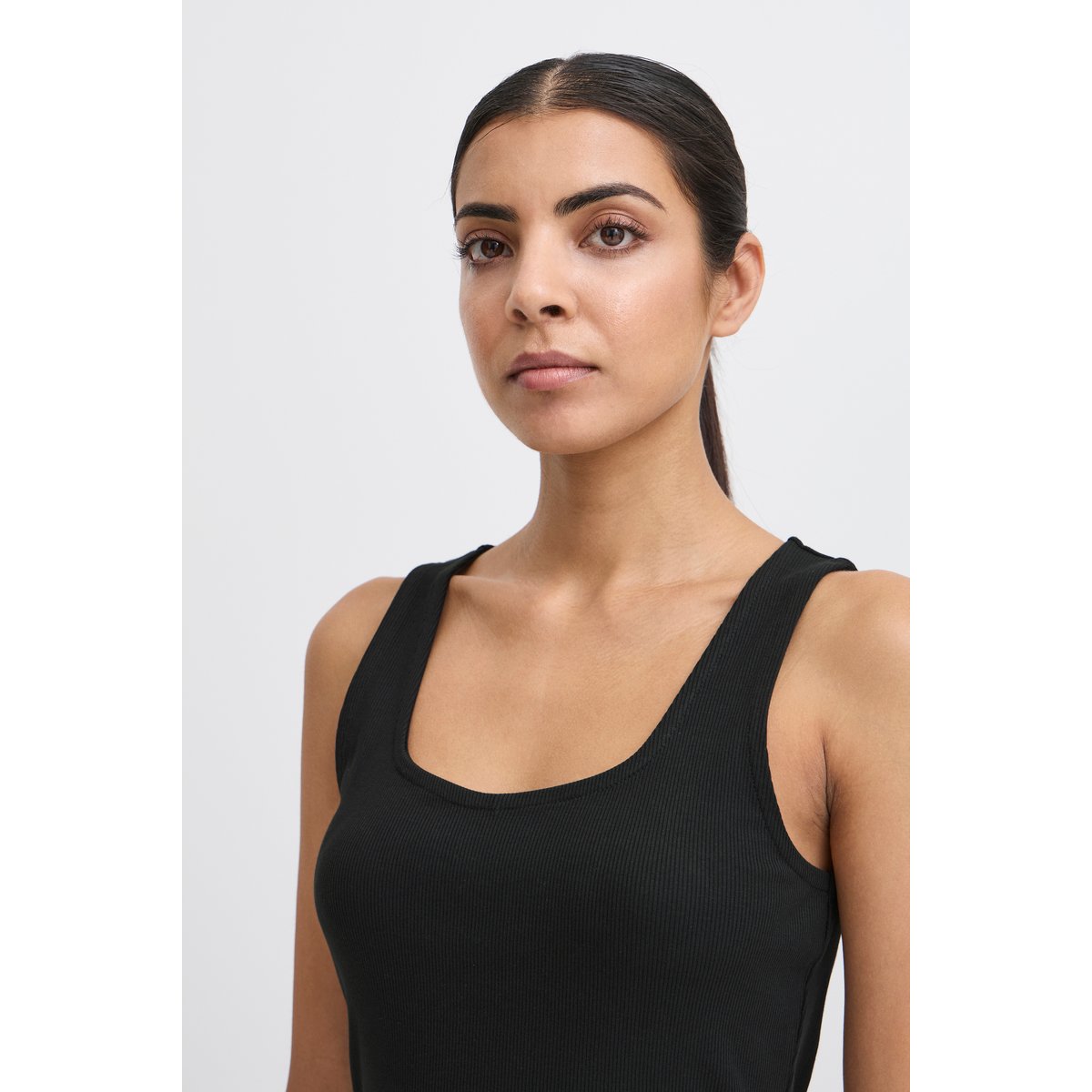 Débardeur en coton, coupe ajustée noir black, ICHI