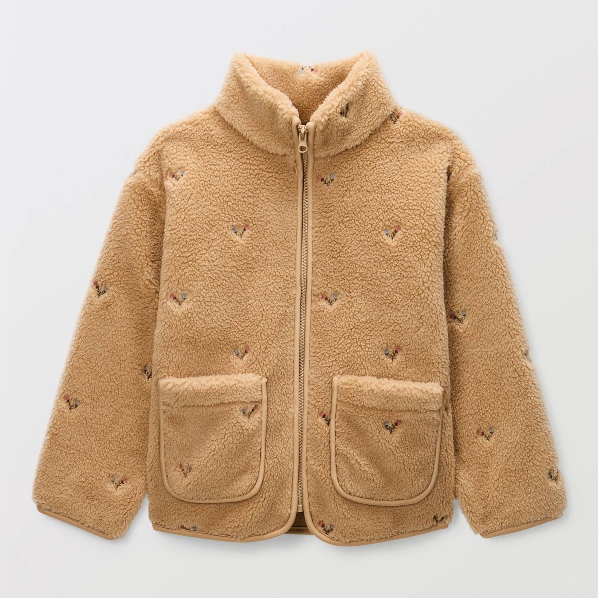 Veste zippée en sherpa brodée dore, MONOPRIX