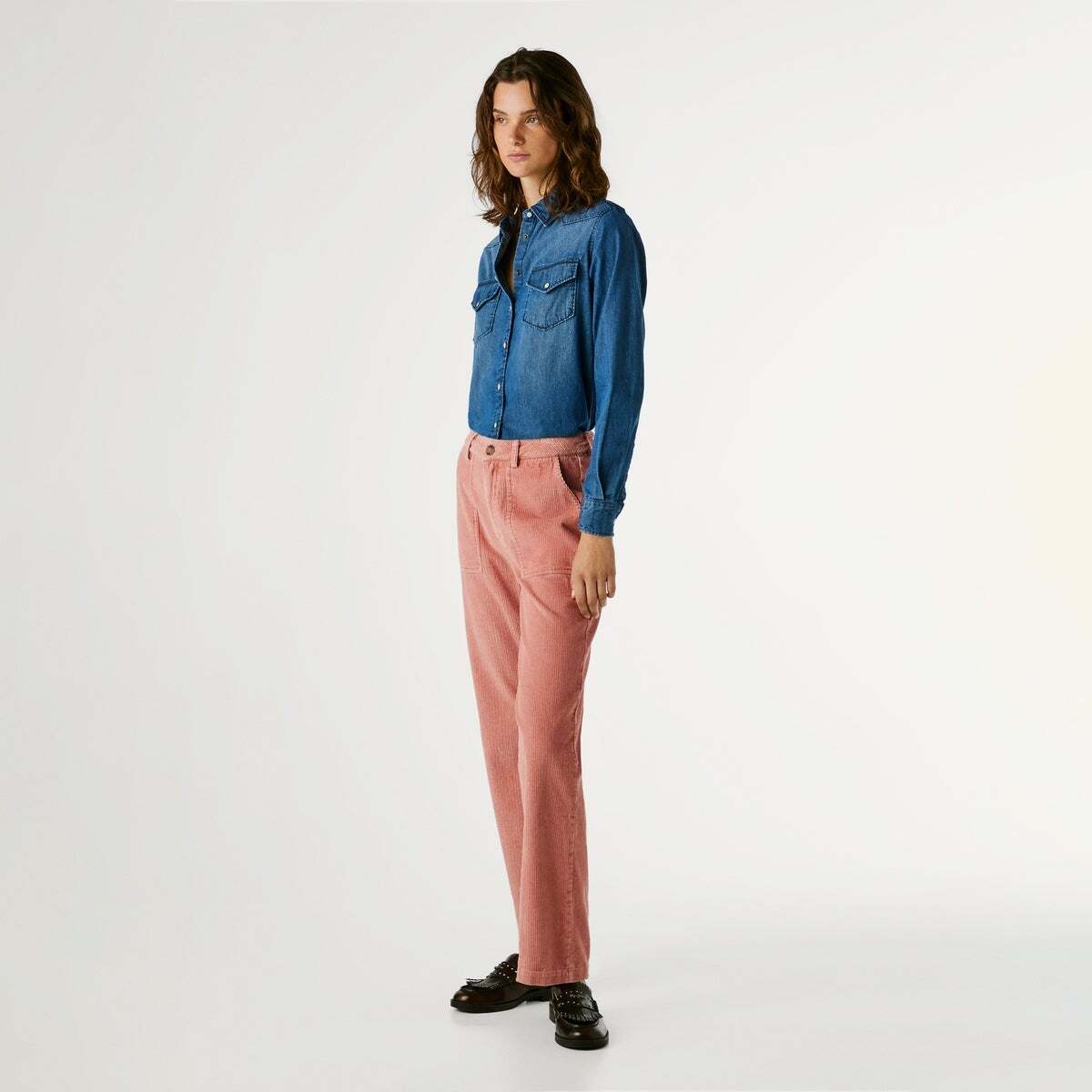 Pantalon Droit En Velours Côtelé rose ardoise, PEPE JEANS