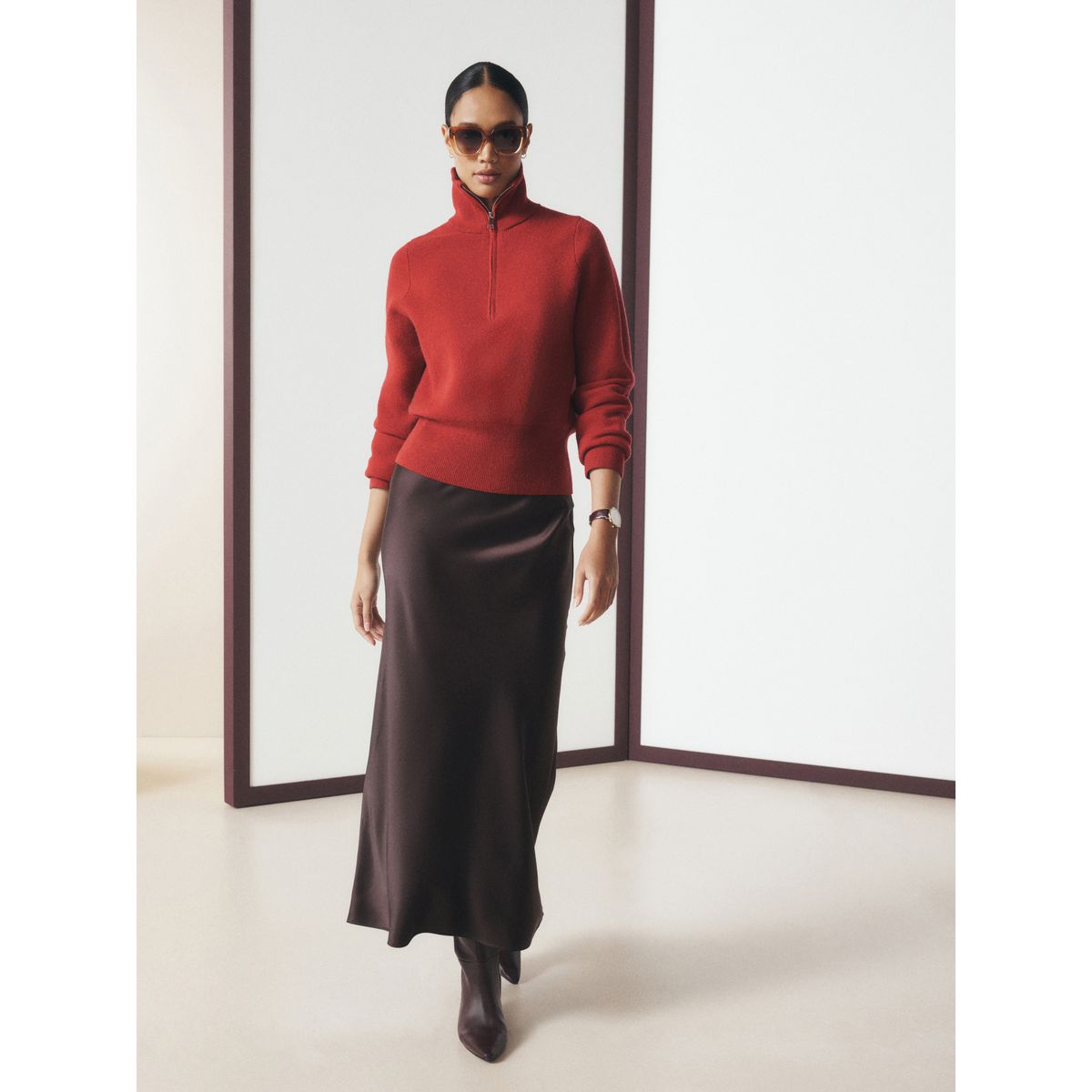 Pull ultra-doux à col cheminée zippé rouge, NEXT