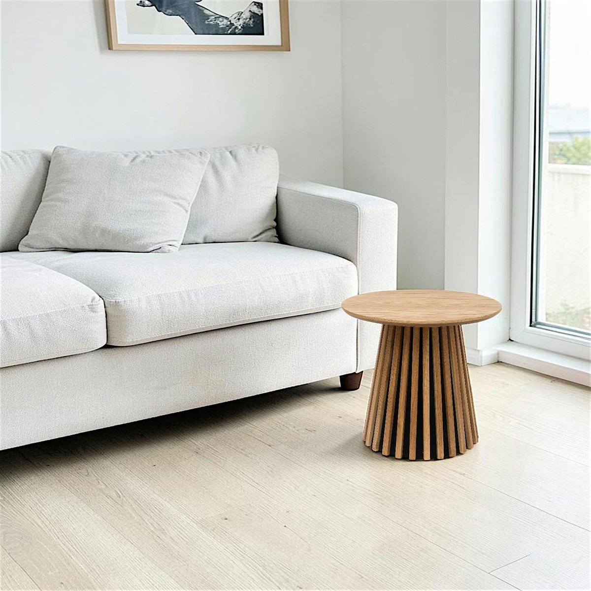Table d'appoint ronde en bois, pied rainuré AMSTERDAM bois clair, PIER IMPORT