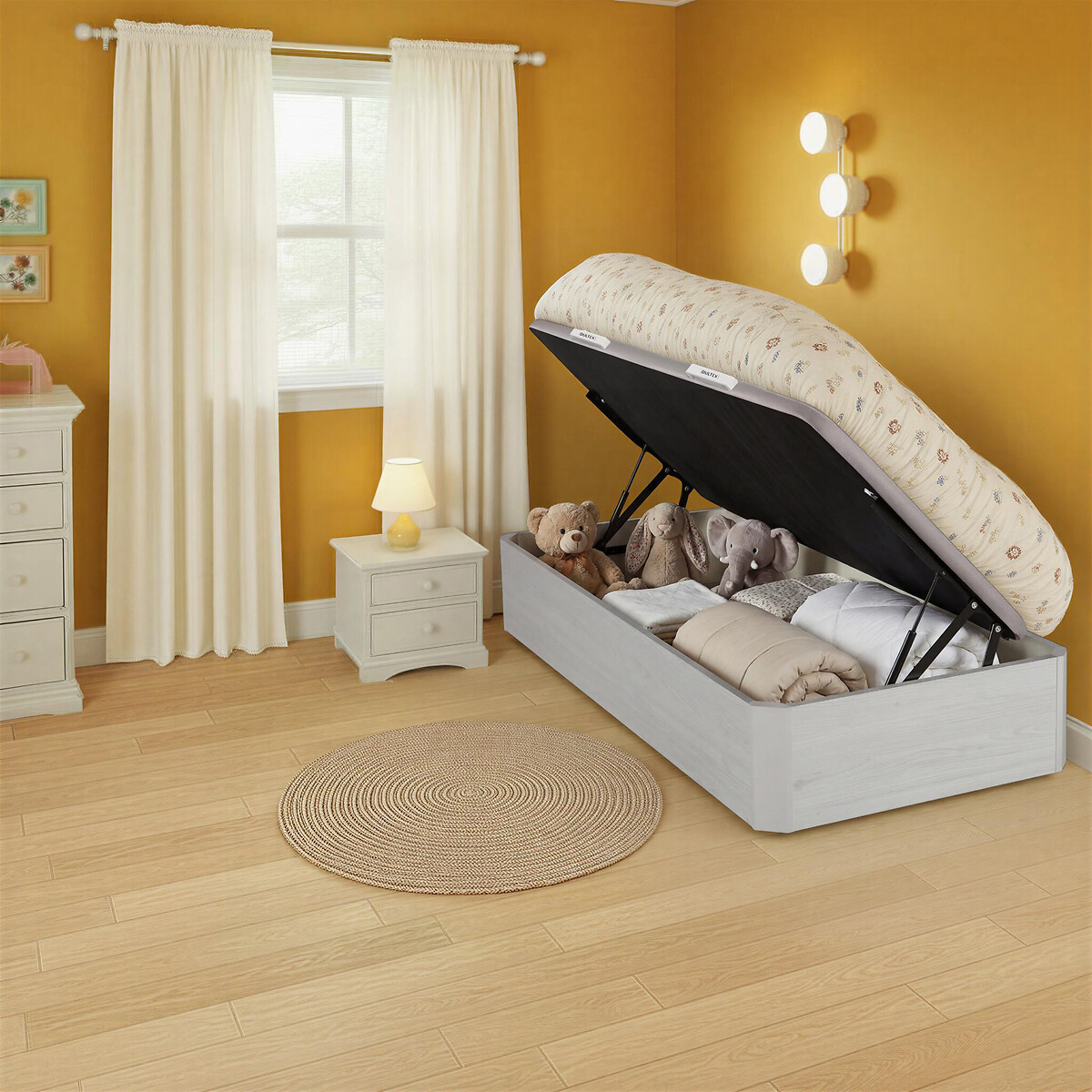 Ensemble matelas mousse BULTEX PRIMO FAIR 2 et sommier coffre SPACE UP JUNIOR chêne blanchi, BULTEX