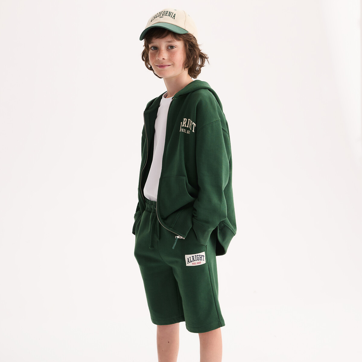 Ensemble 2 pièces, sweat zippé à capuche et bermuda, en molleton vert, LA REDOUTE COLLECTIONS