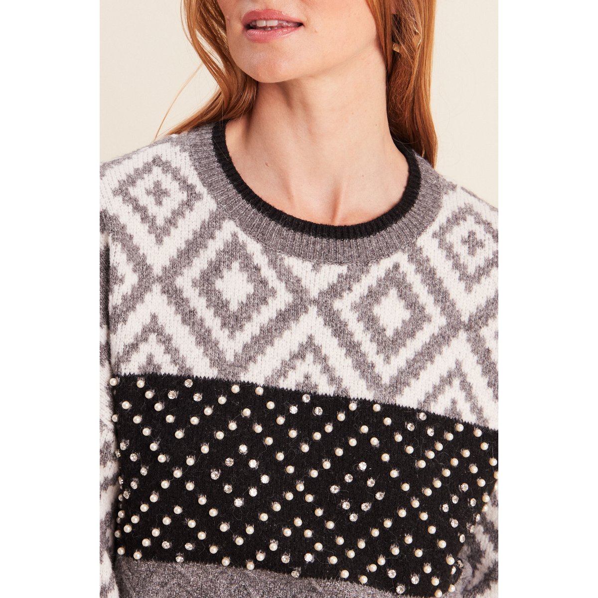 Pull jacquard col rond gris, BREAL