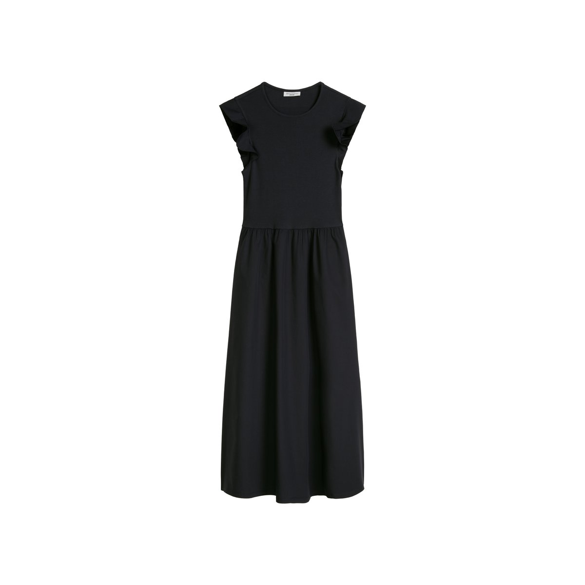 Robe en jersey à volants flared avec jupe en popeline de coton bleu foncé, MARC O’POLO DENIM
