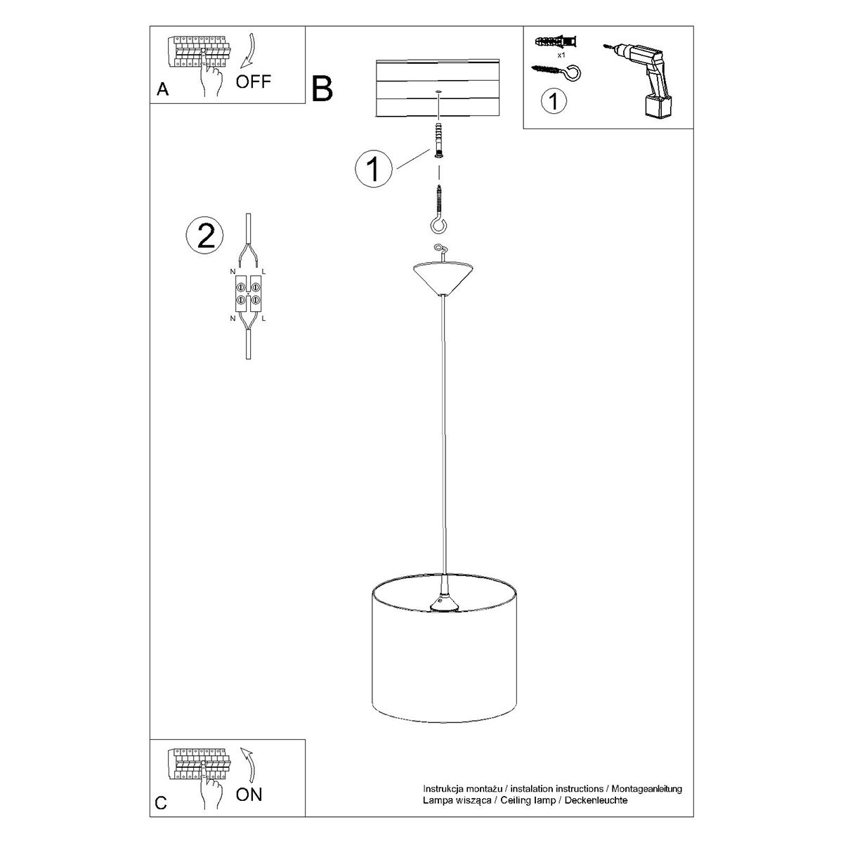Suspension PVC Multicolore E27 1 Licorne 30 multicolore, EDEN