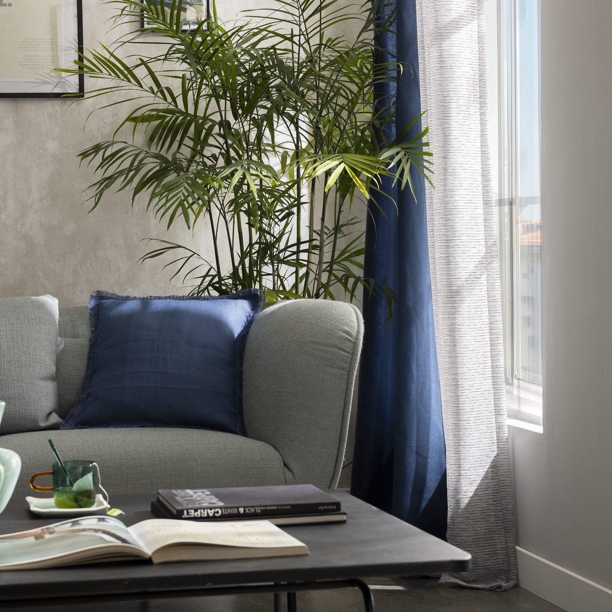 Rideau tamisant en lin, LENAYA bleu, INSPIRE