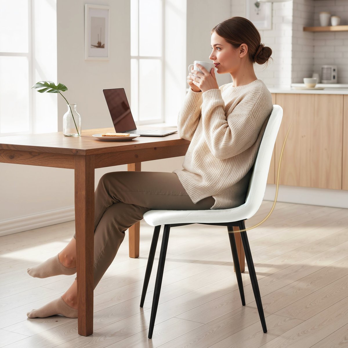 Chaise de salle à manger Polyester Crème crème, HOMCOM