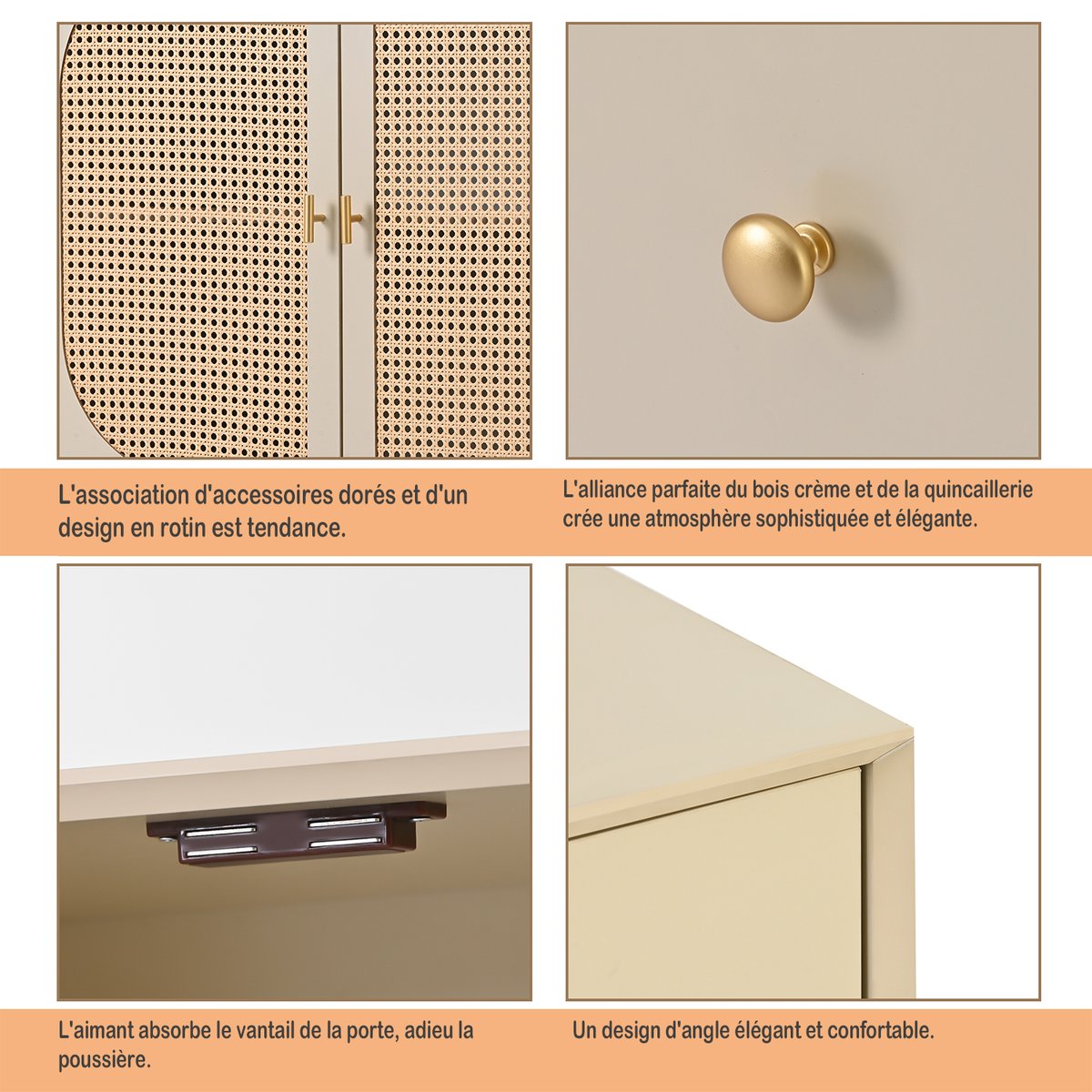 Armoire de rangement avec 2 portes 3 tiroirs et 6 couches, DAVEC Armoire crème, MEUBLES COSY