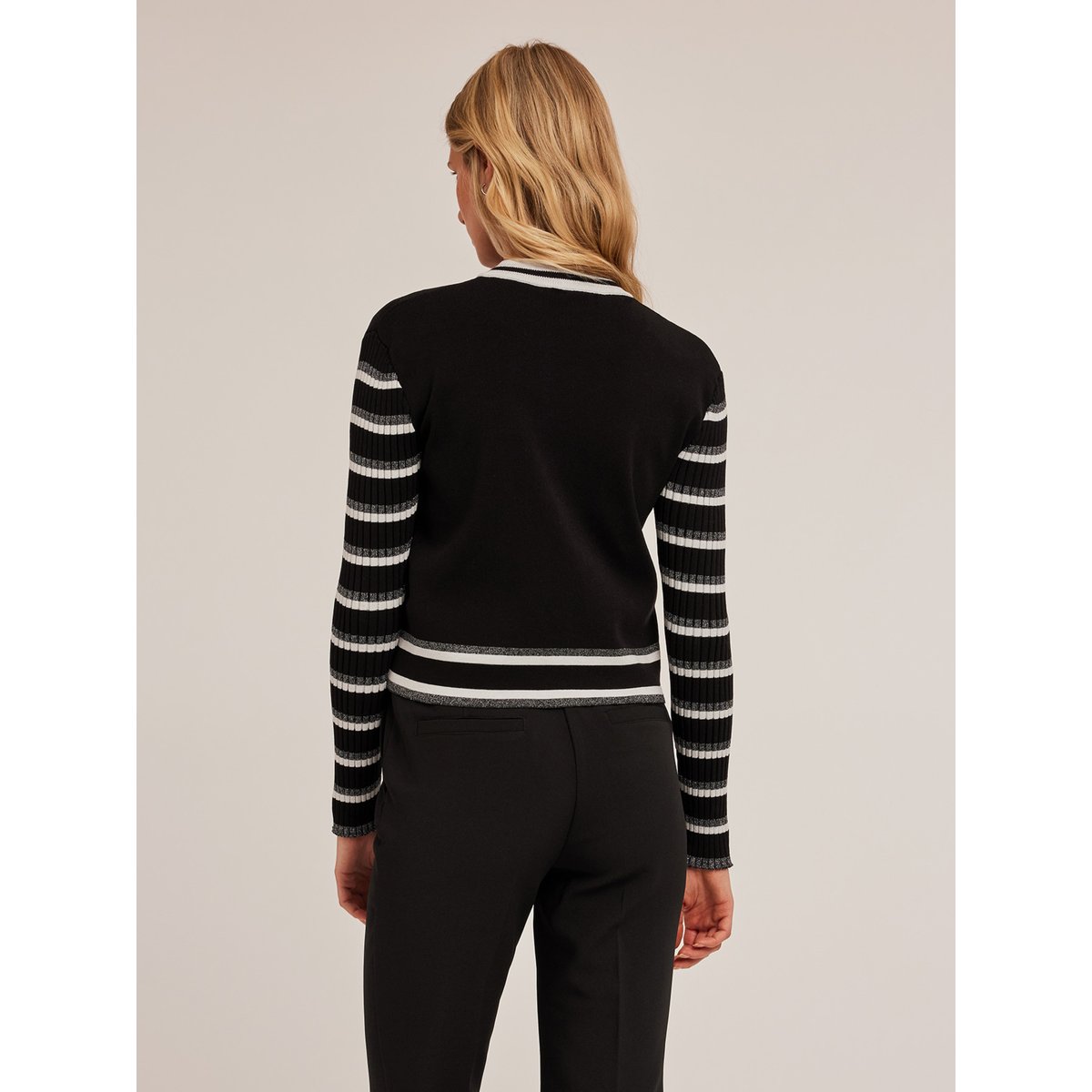 Cardigan en maille rayée avec zip noir, MOTIVI