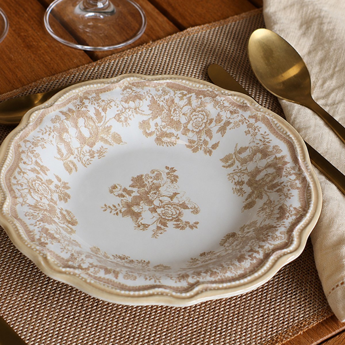 Lot de 6 assiettes creuses en grès 22cm, FAUSTINE miel, NOVASTYL