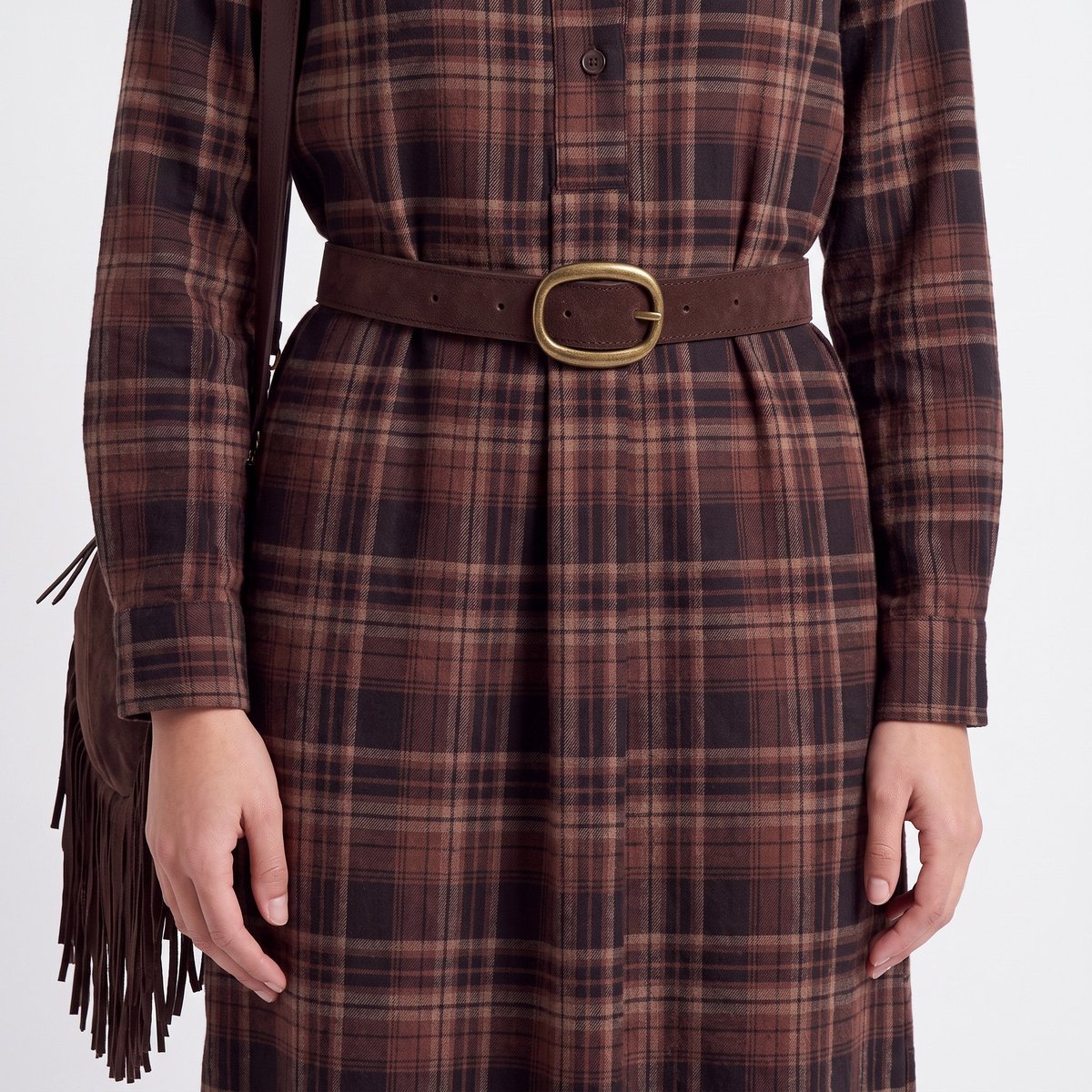 Robe chemise midi à carreaux CORAURA brown, ARTLOVE