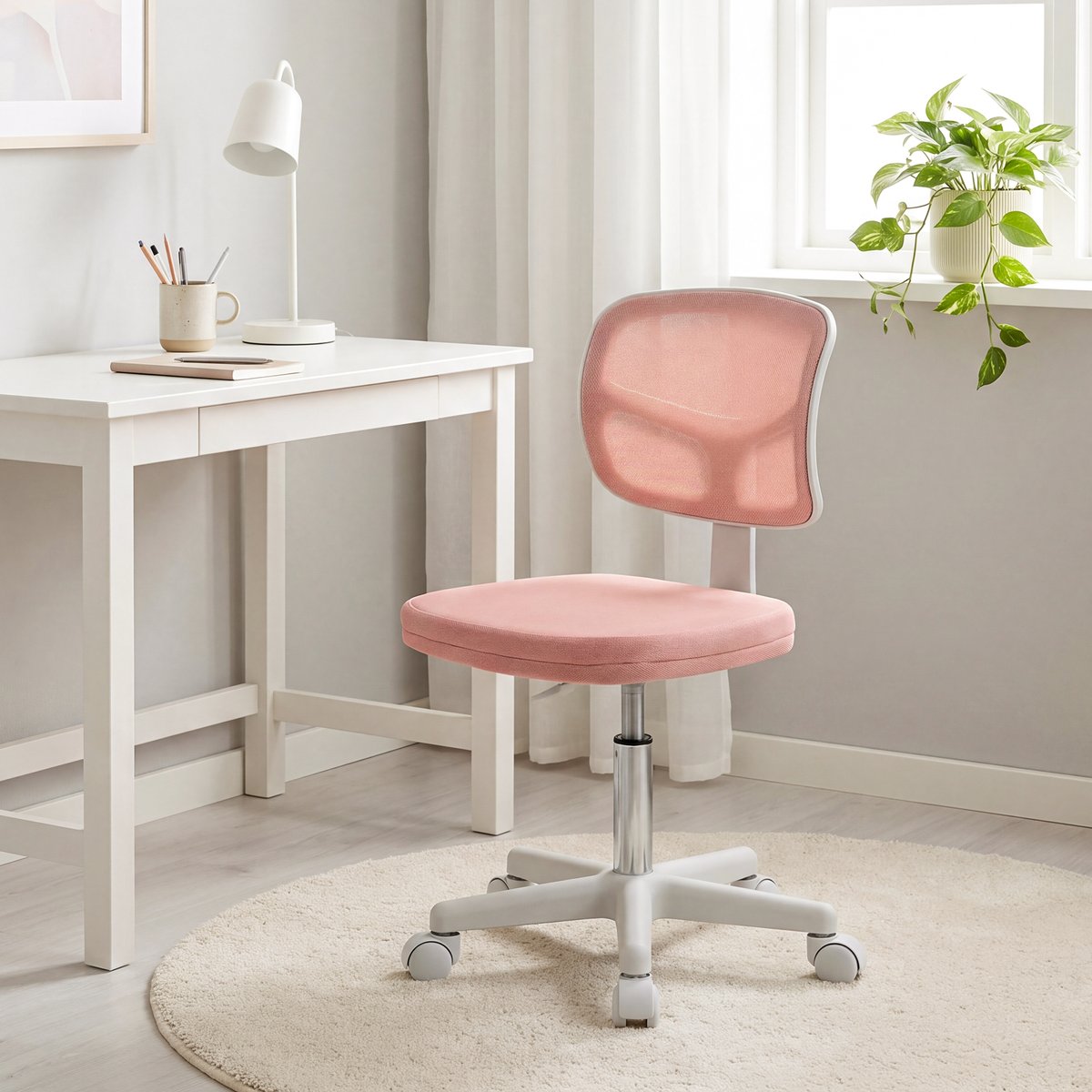 Chaise de bureau Tissu en maille Rose rose, HOMCOM