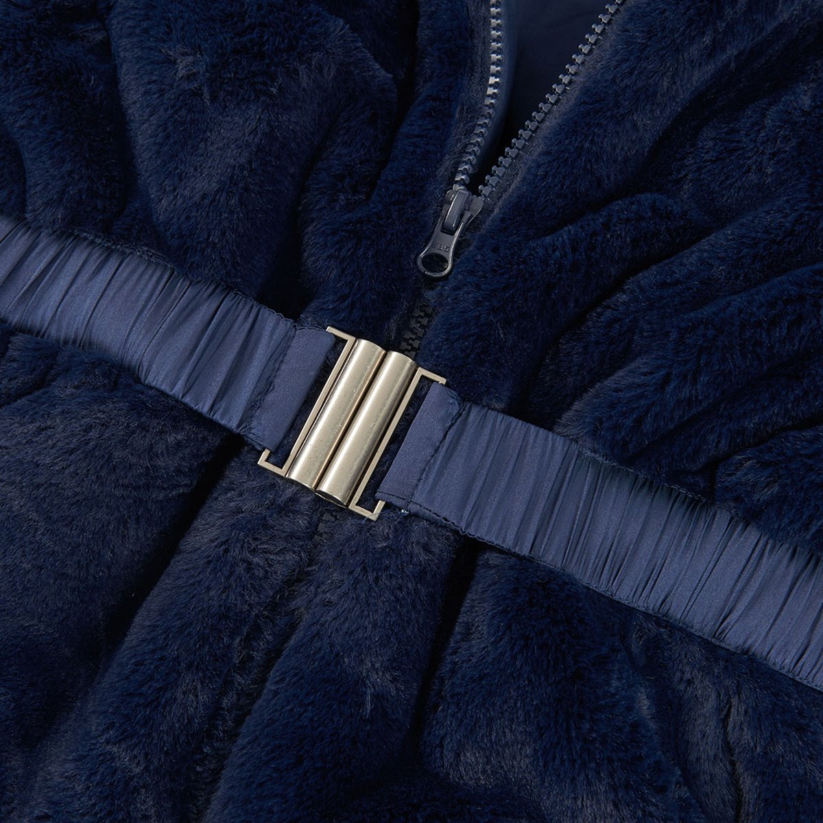 Parka fille en tissu technique avec ceinture bleu, BOBOLI