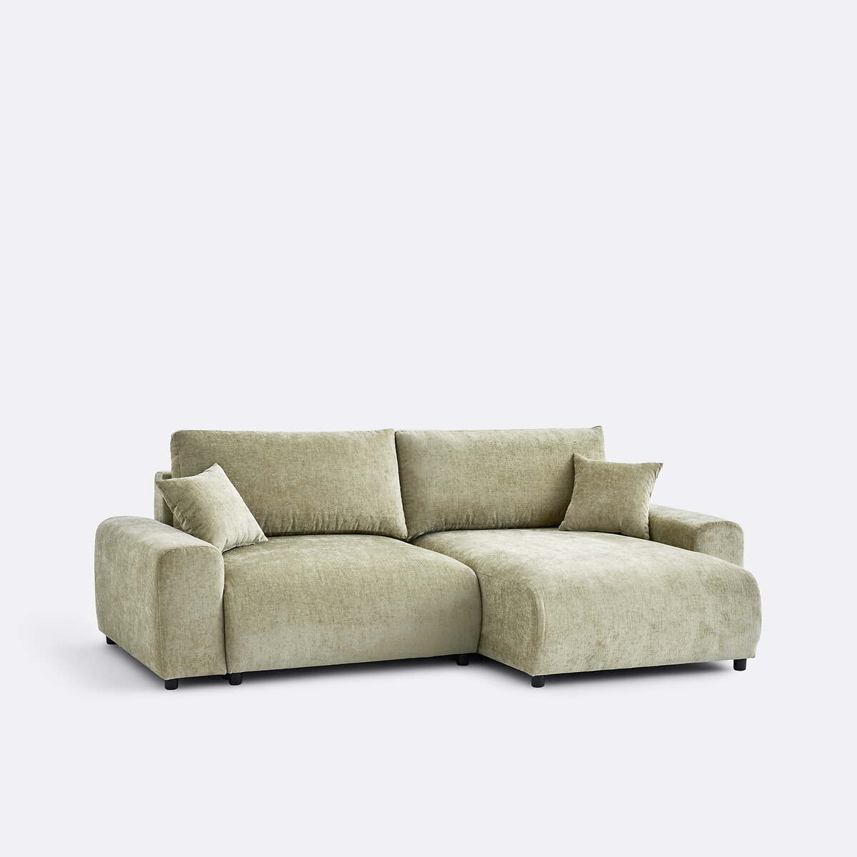 Canapé d'angle, convertible, 3 places avec coffre, en chenille flammée, GALENE vert eucalyptus, LA REDOUTE INTERIEURS