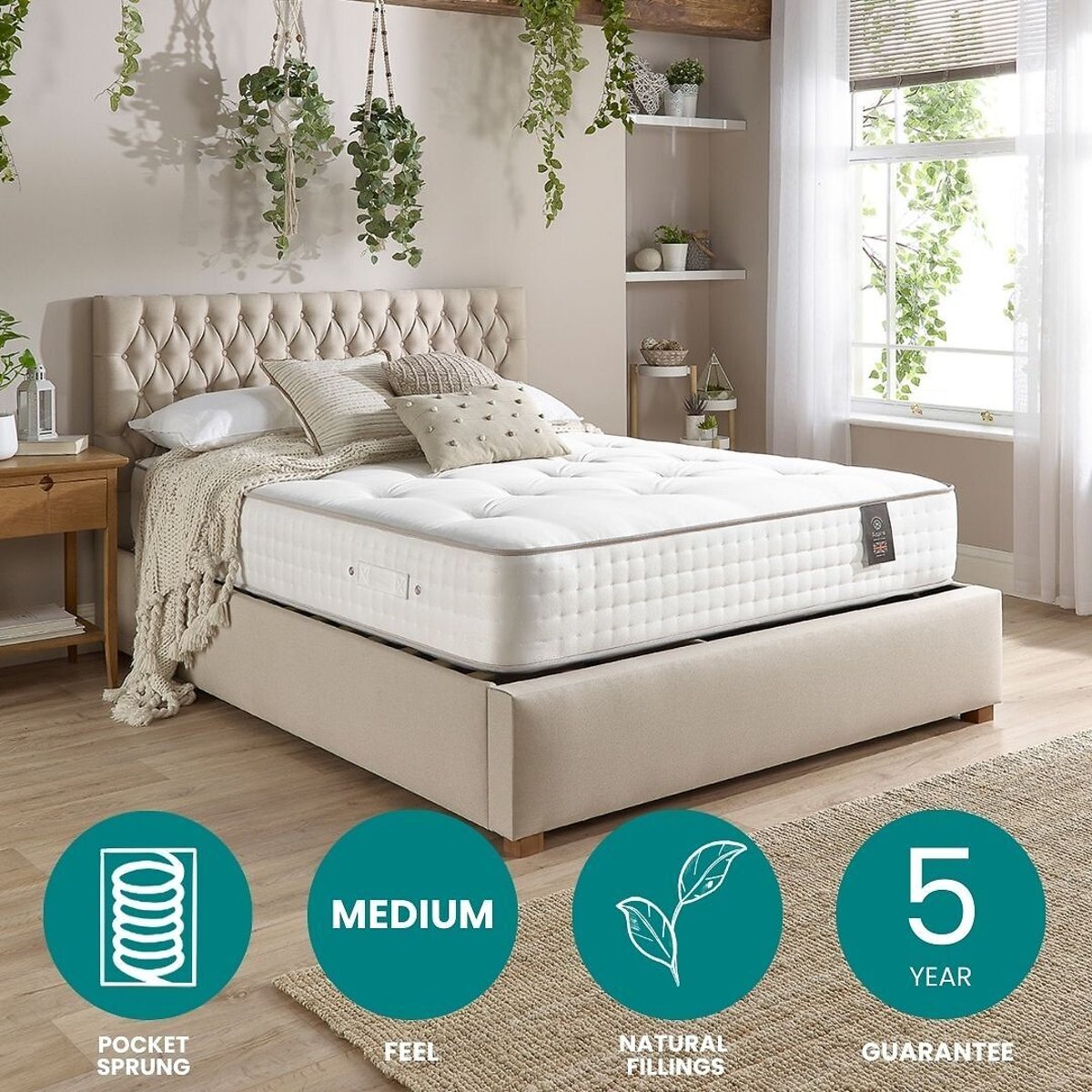 Aspire Luxury 5000 Pocket Natural Cashmere & Wool Mattress white, ASPIRE