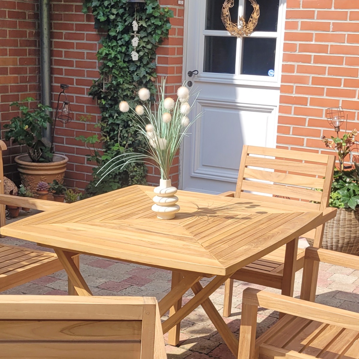 Table pliante carrée en teck massif Cardif 90 x 90 cm naturel, TECK ATTITUDE