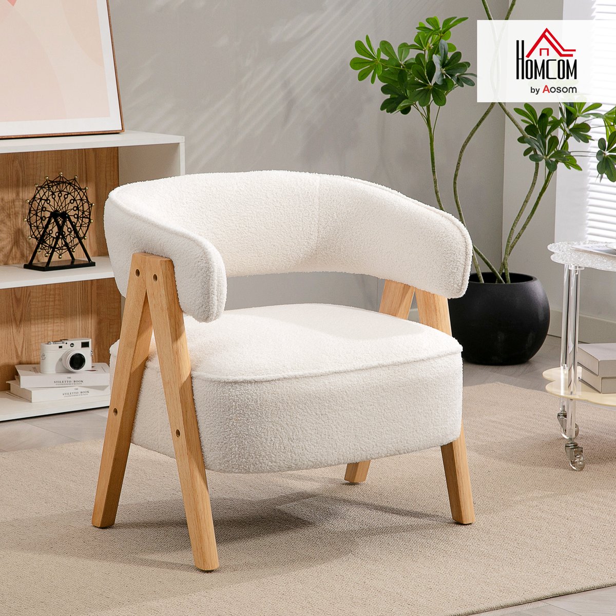 Accent Chair Tissu bouclette Blanc blanc, HOMCOM