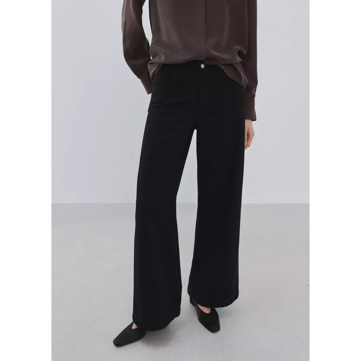 Jean large taille normale black denim, MANGO