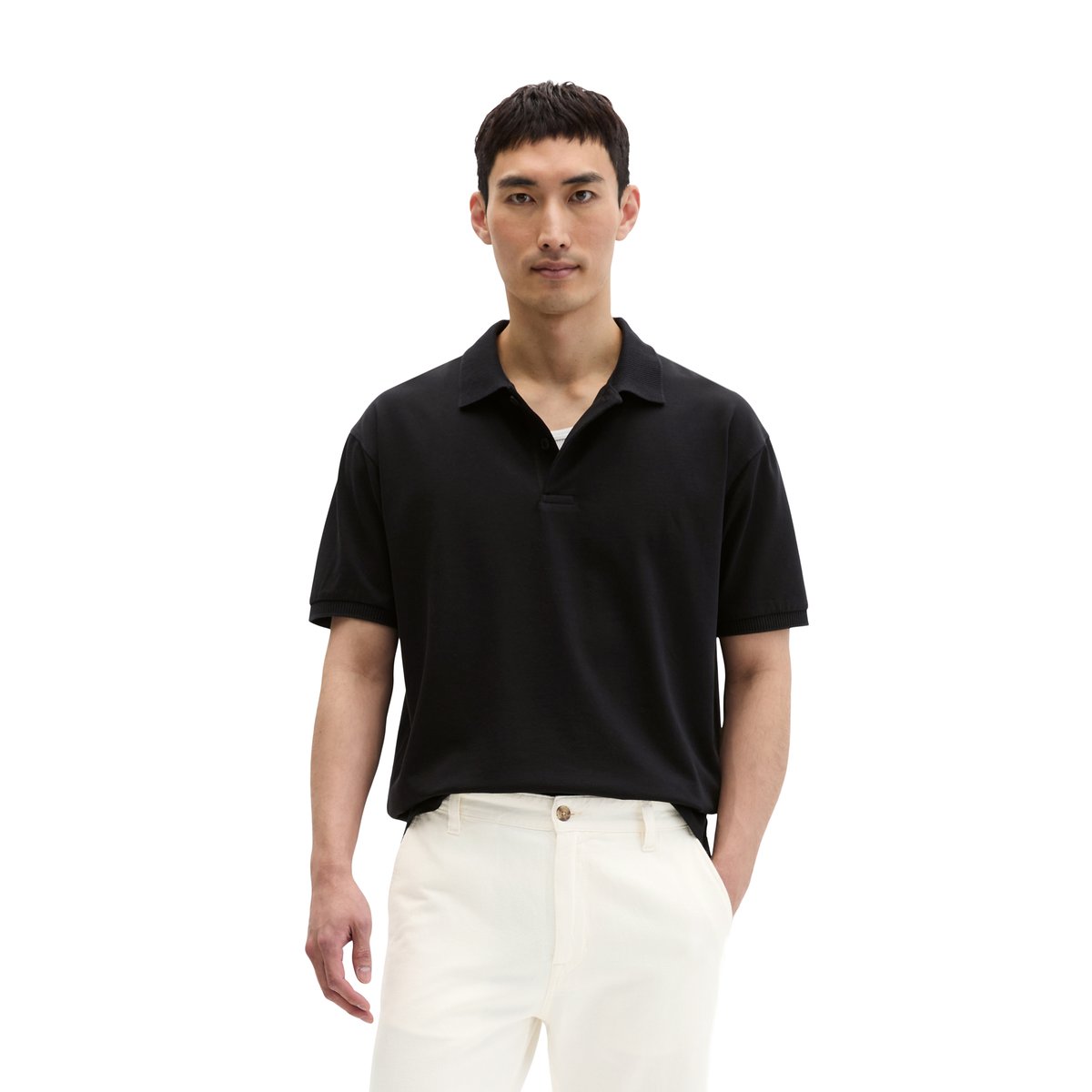 Polo loose en jersey de coton bio épais noir, MARC O'POLO