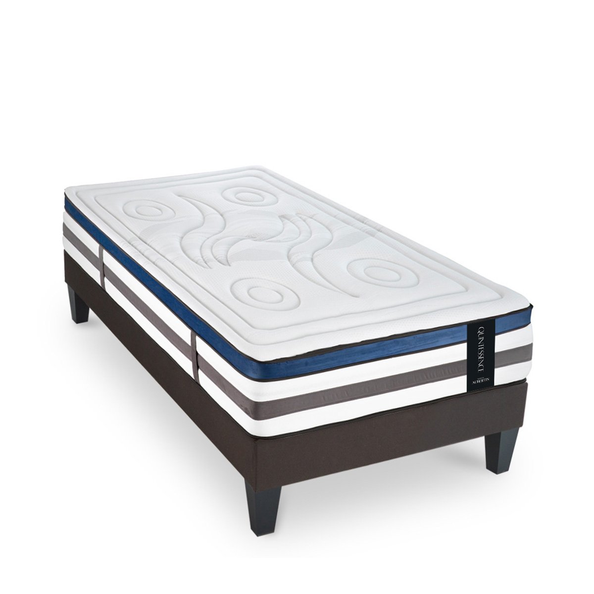 Ensemble Matelas QUINTESSENCE et Sommier AURORE gris anthracite, MAISON AUBERTIN