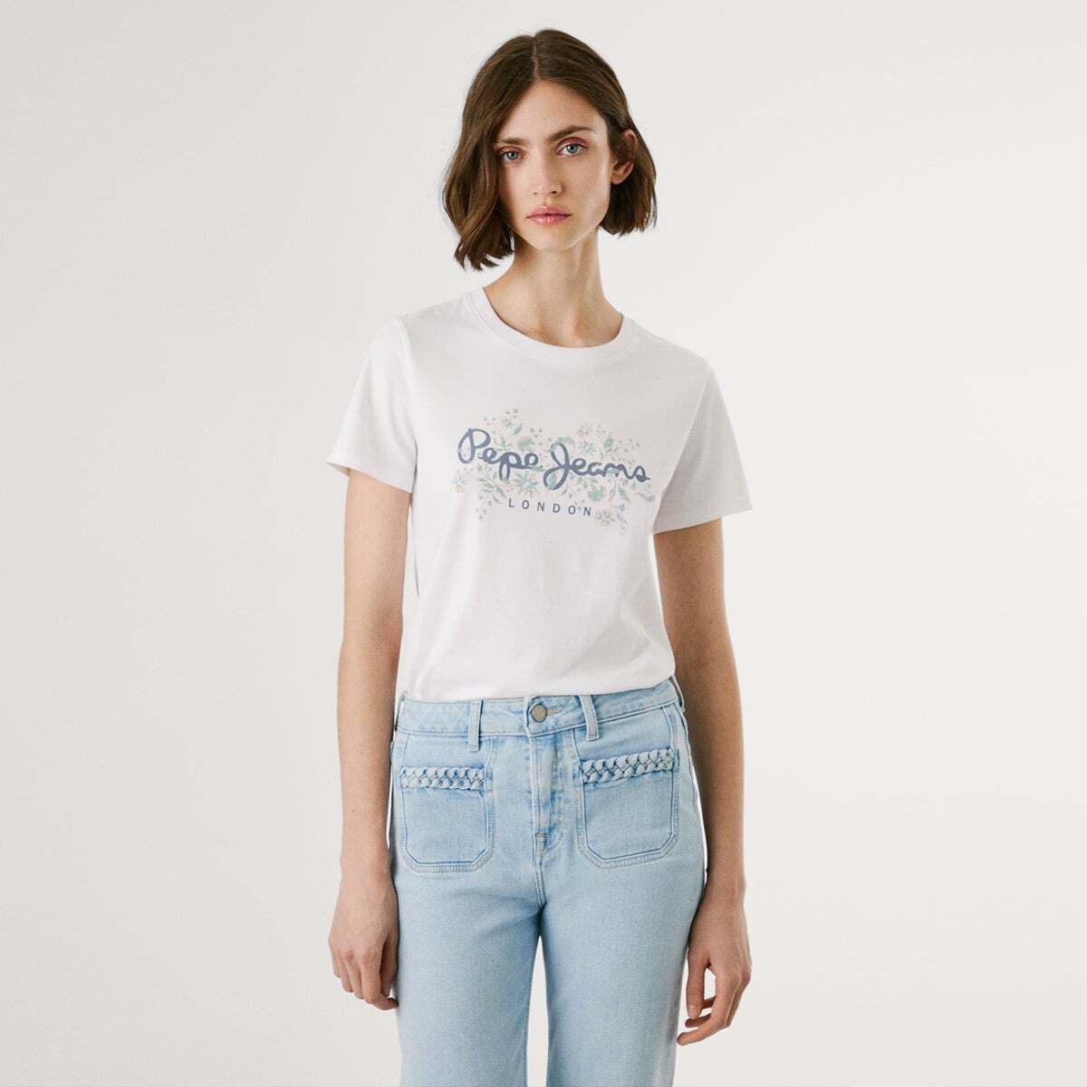T-Shirt Coupe Regular À Logo Fleuri blanc, PEPE JEANS