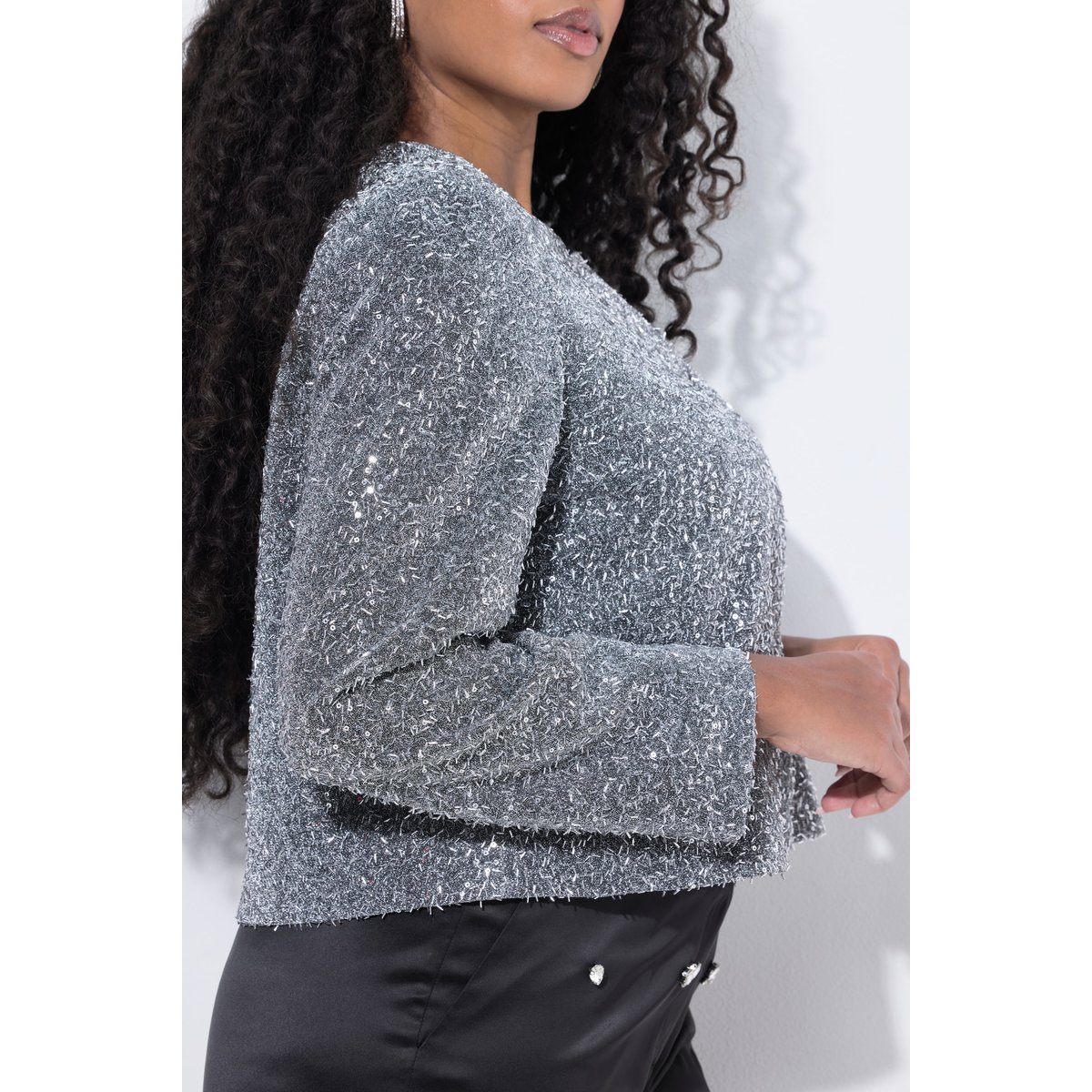 Veste en tissu bouclé pailleté argent, ULLA POPKEN