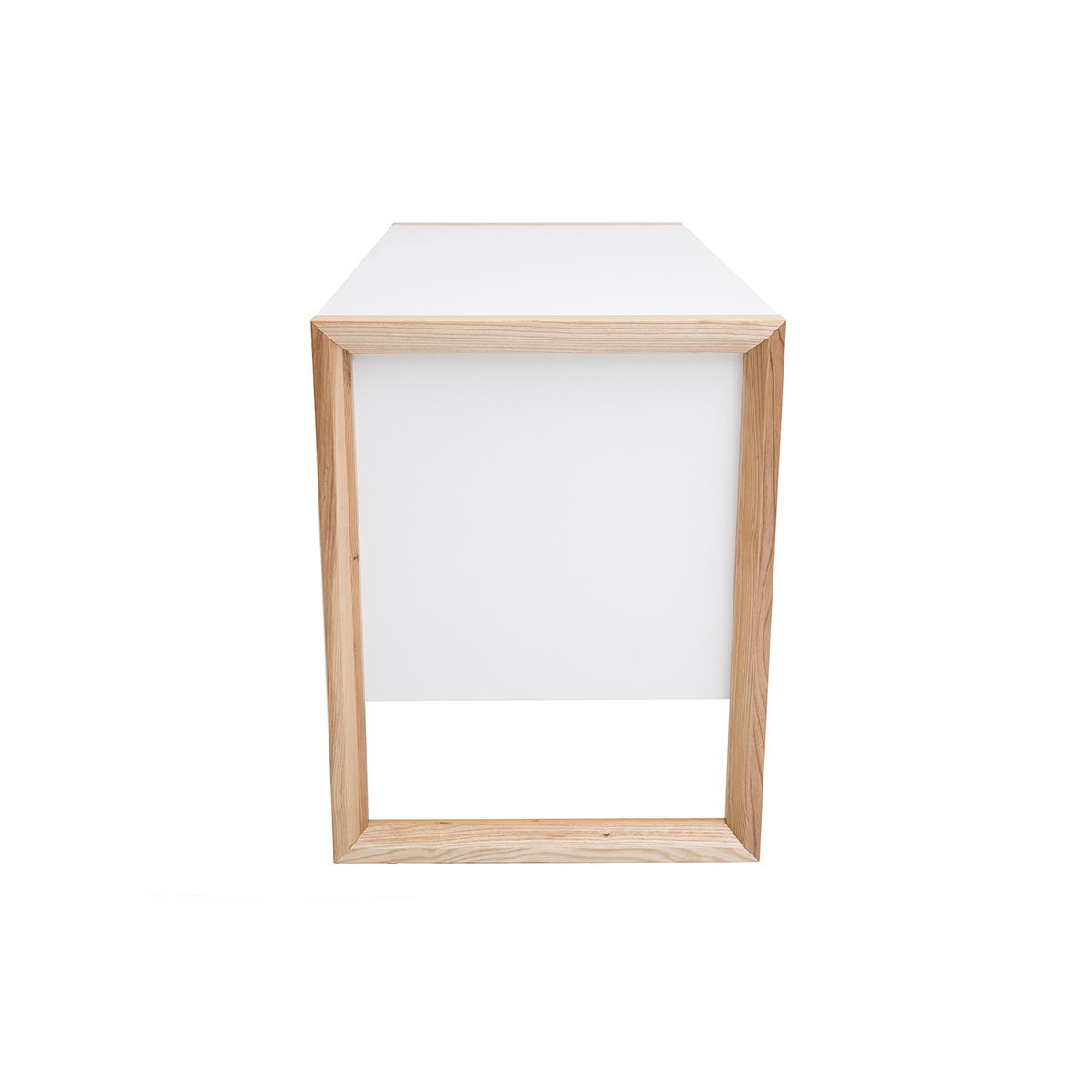Bureau avec rangements 3 tiroirs scandinave blanc mat et bois clair frêne massif L130 cm ARMEL blanc, MILIBOO