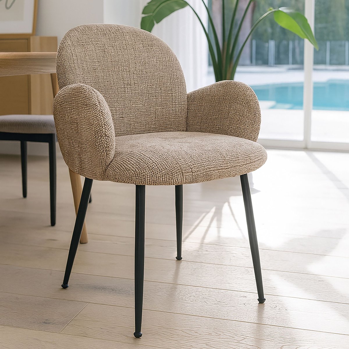 Lot de 2 fauteuils de table en tissu et pieds en métal, GINETTE couleur unique, NOW'S HOME