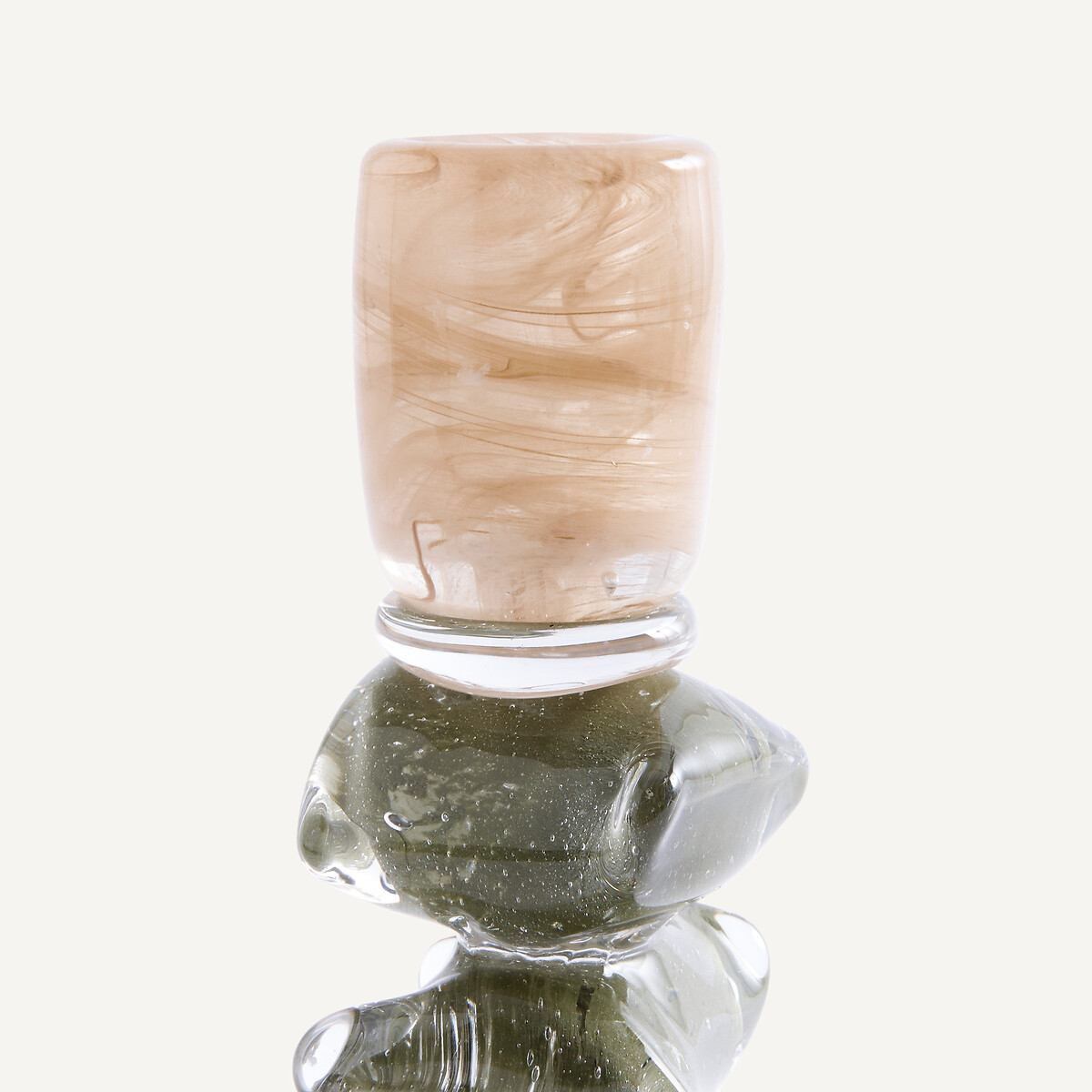 Tweekleurig geblazen glazen kandelaar, hoogte 23 cm, QIMERA amber kaki, AM.PM