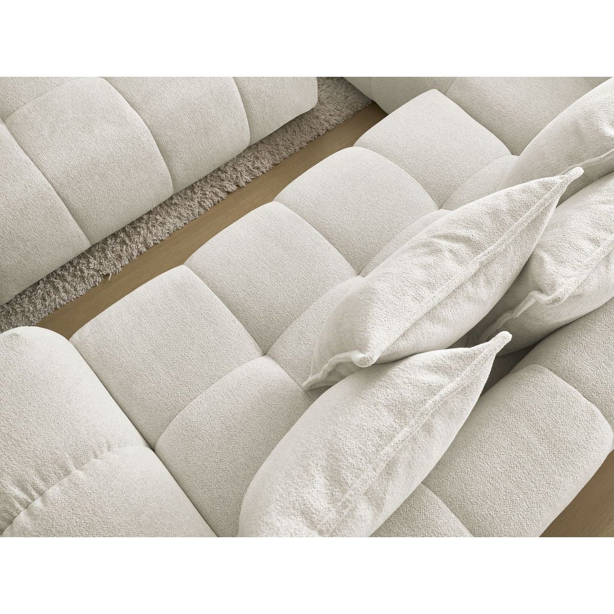 Canapé d'angle convertible 4 places en tissu chiné avec pouf, EVEREST blanc, BOBOCHIC
