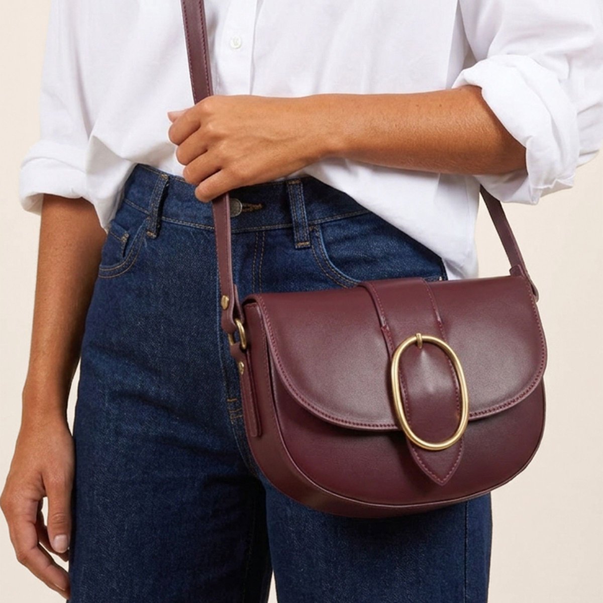 Sac boucle cuir lisse bordeaux, JULES & JENN