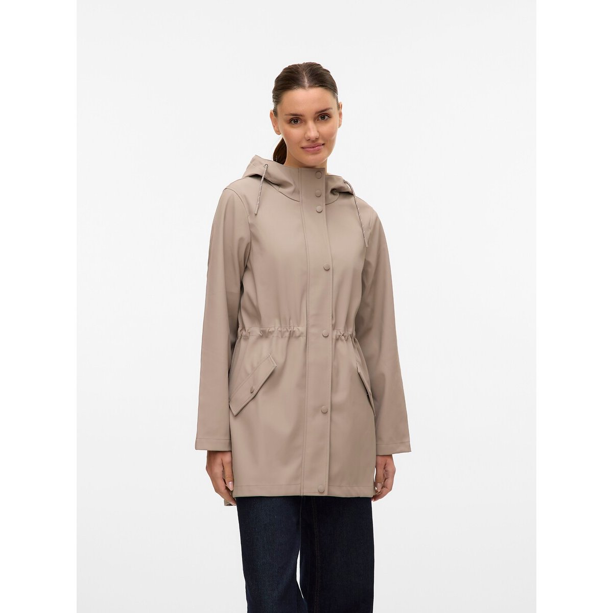 Ciré mi-long à capuche beige taupe, VERO MODA