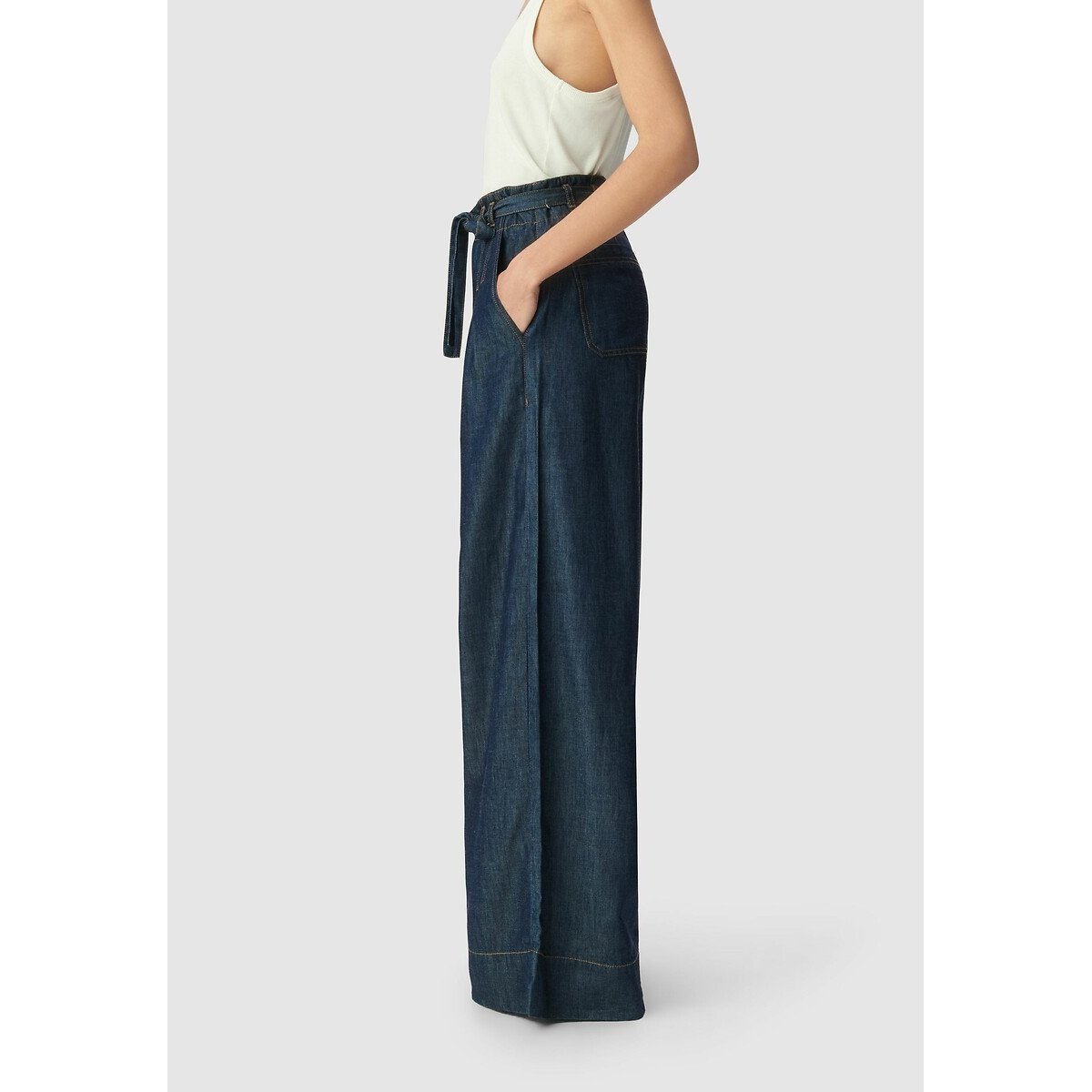 Jean large taille haute ceinturé denim, IKKS