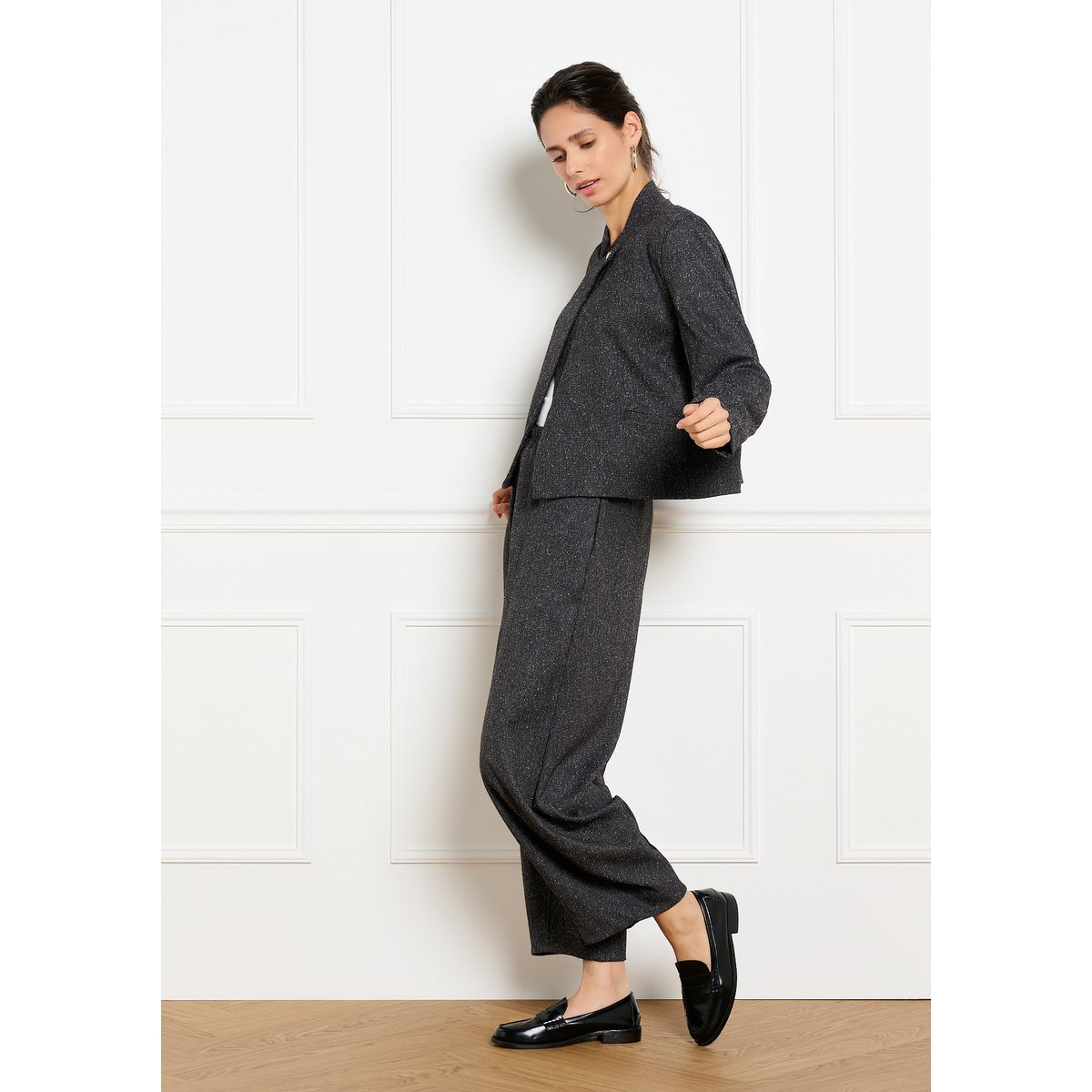 Pantalon barrel effet laine gris fonce, LOLALIZA