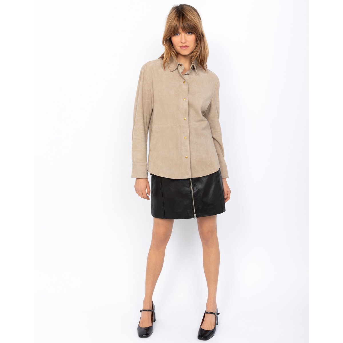 Chemise en chèvre velours beige, SCHOTT