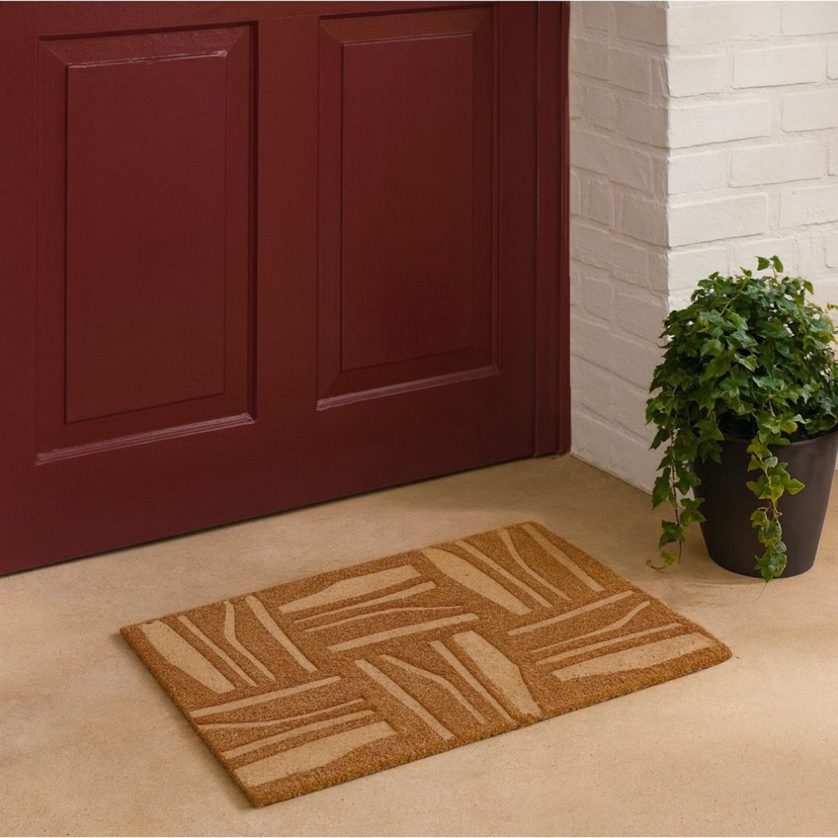 Paillasson embossé motifs primitifs 40x60cm marron, ORNAMI