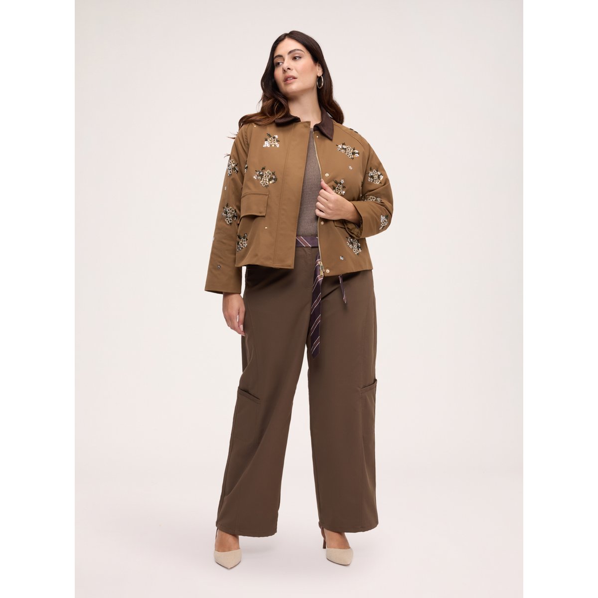 Pantalon cargo avec ceinture marron, FIORELLA RUBINO