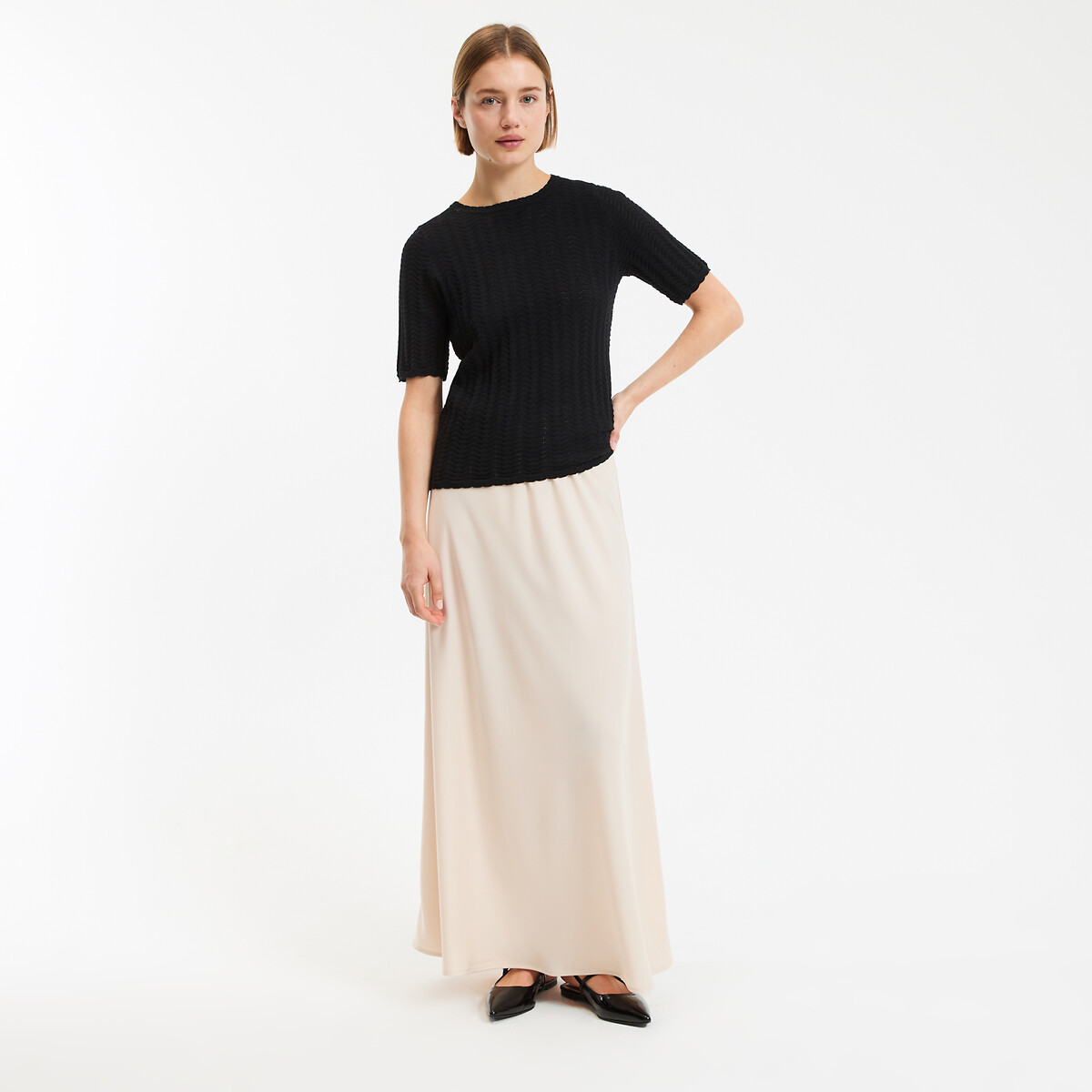 Jupe maxi longue, satinée beige, LA REDOUTE COLLECTIONS