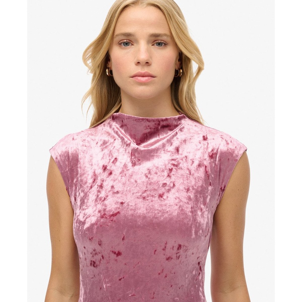 Robe moulante en velours rose polignac, SUPERDRY