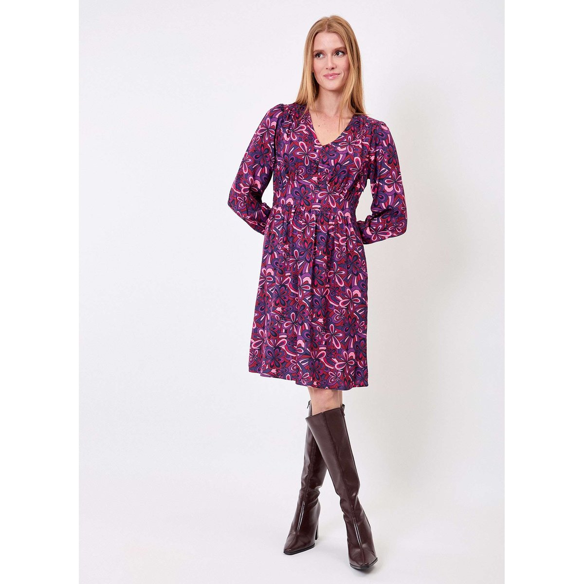 Robe fluide empire col V YSEE violet, PRINCESSE NOMADE